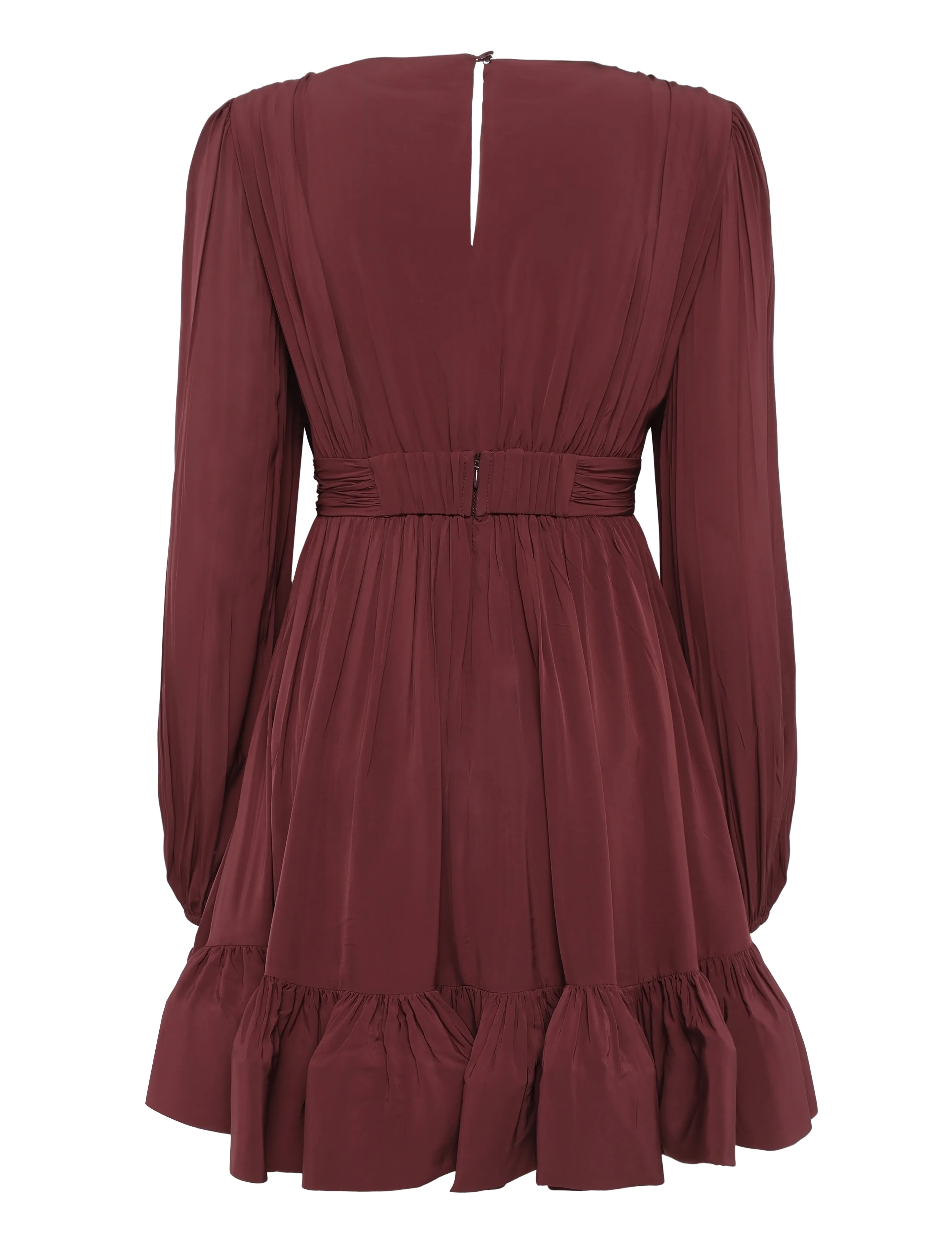 Malina - Jadie V-Neck Ruffled Mini Dress - short dresses - wine - 1