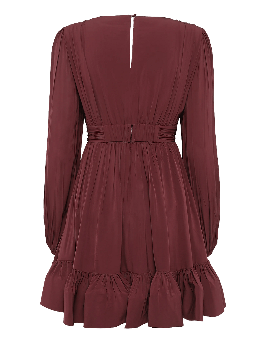 Malina - Jadie V-Neck Ruffled Mini Dress - korte kjoler - wine - 1