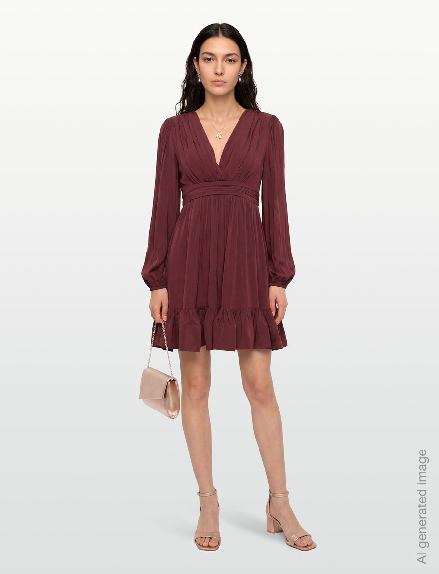 Malina - Jadie V-Neck Ruffled Mini Dress - minikleidid - wine - 0