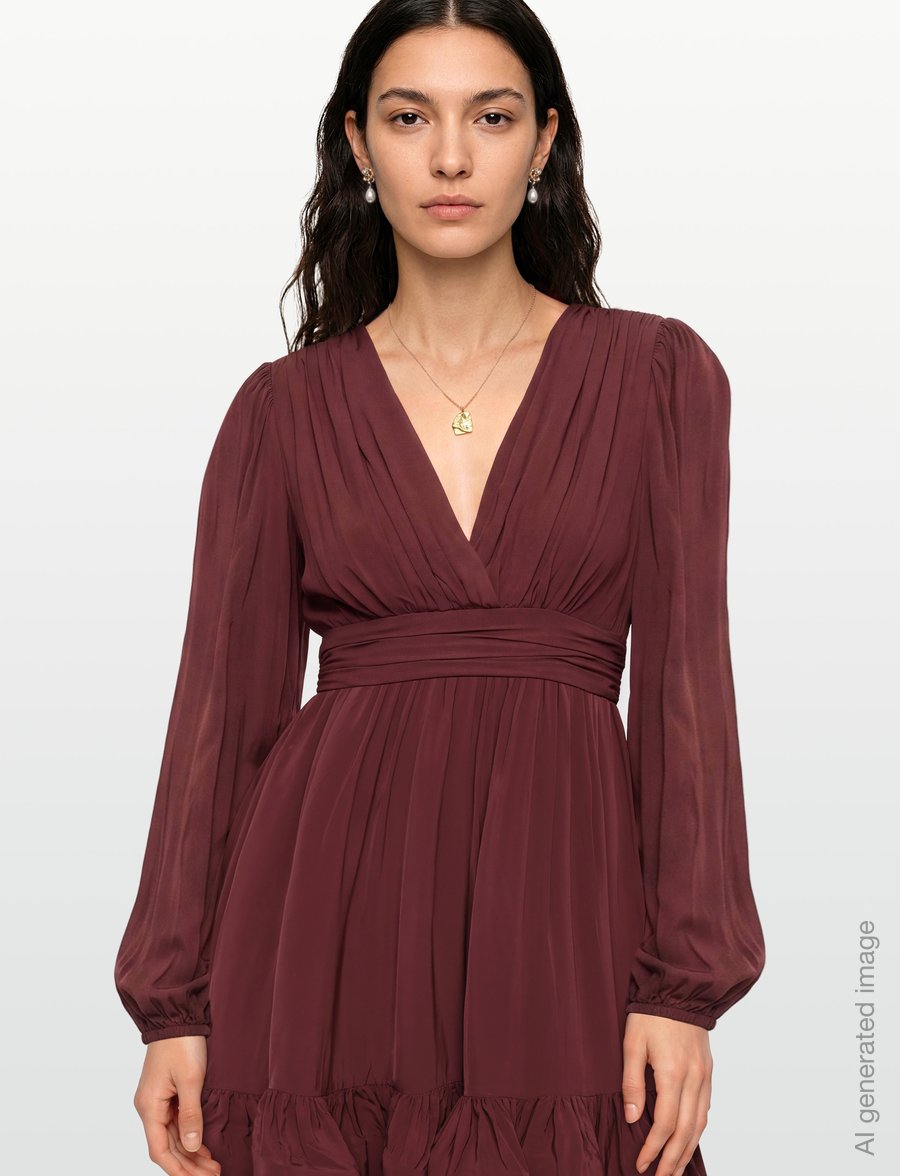 Malina - Jadie V-Neck Ruffled Mini Dress - minikleidid - wine - 3