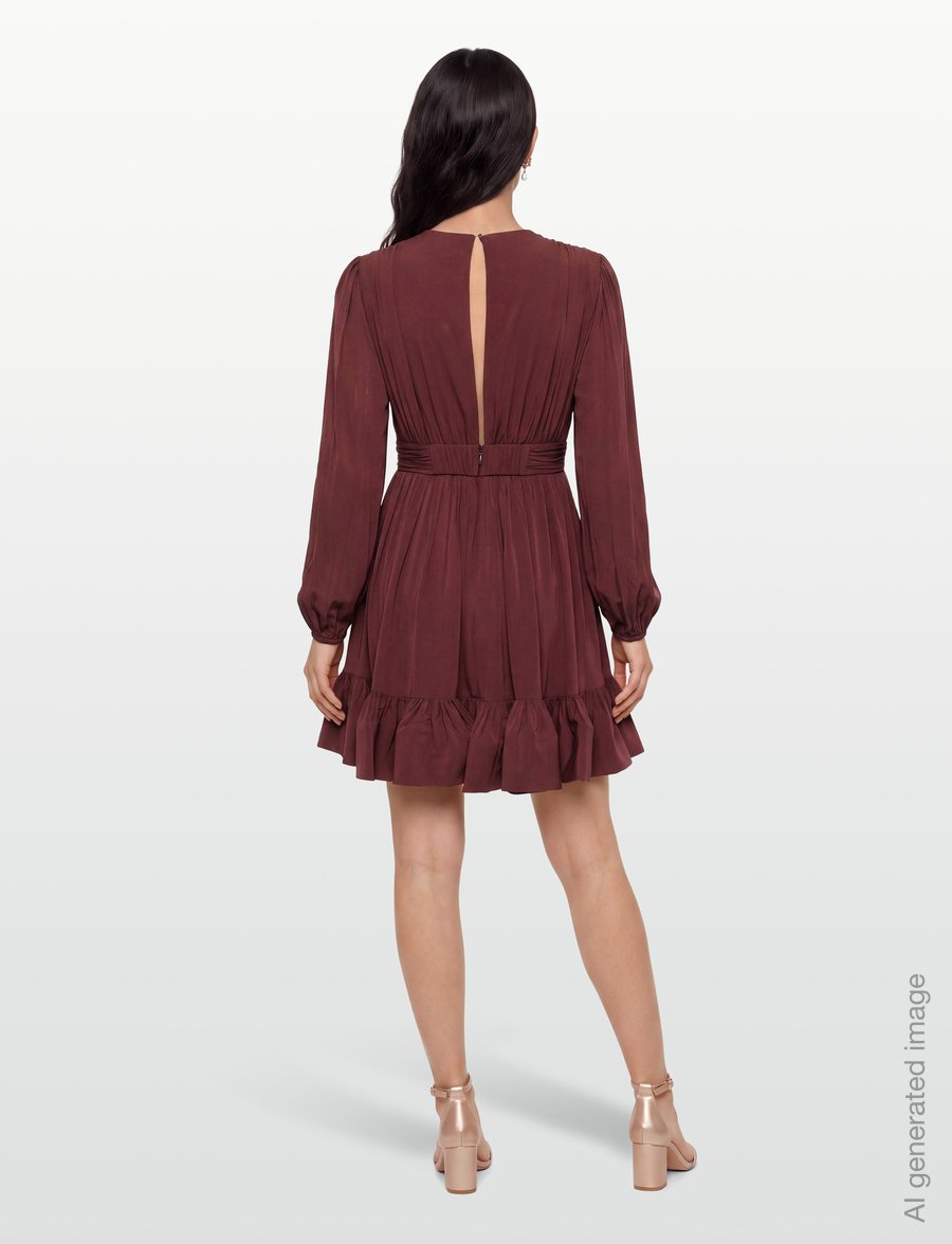 Malina - Jadie V-Neck Ruffled Mini Dress - minikleidid - wine - 4