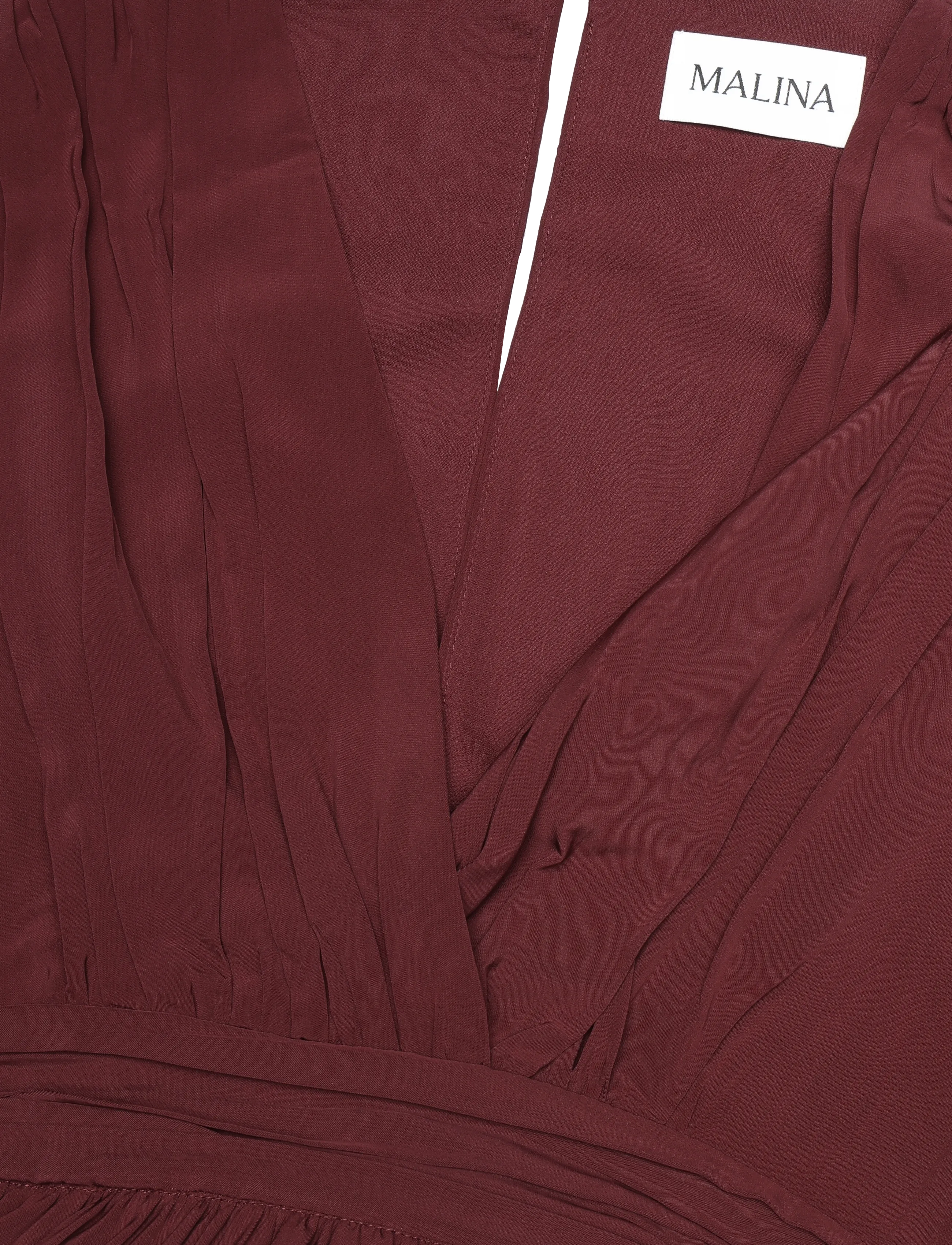 Malina - Jadie V-Neck Ruffled Mini Dress - short dresses - wine - 2