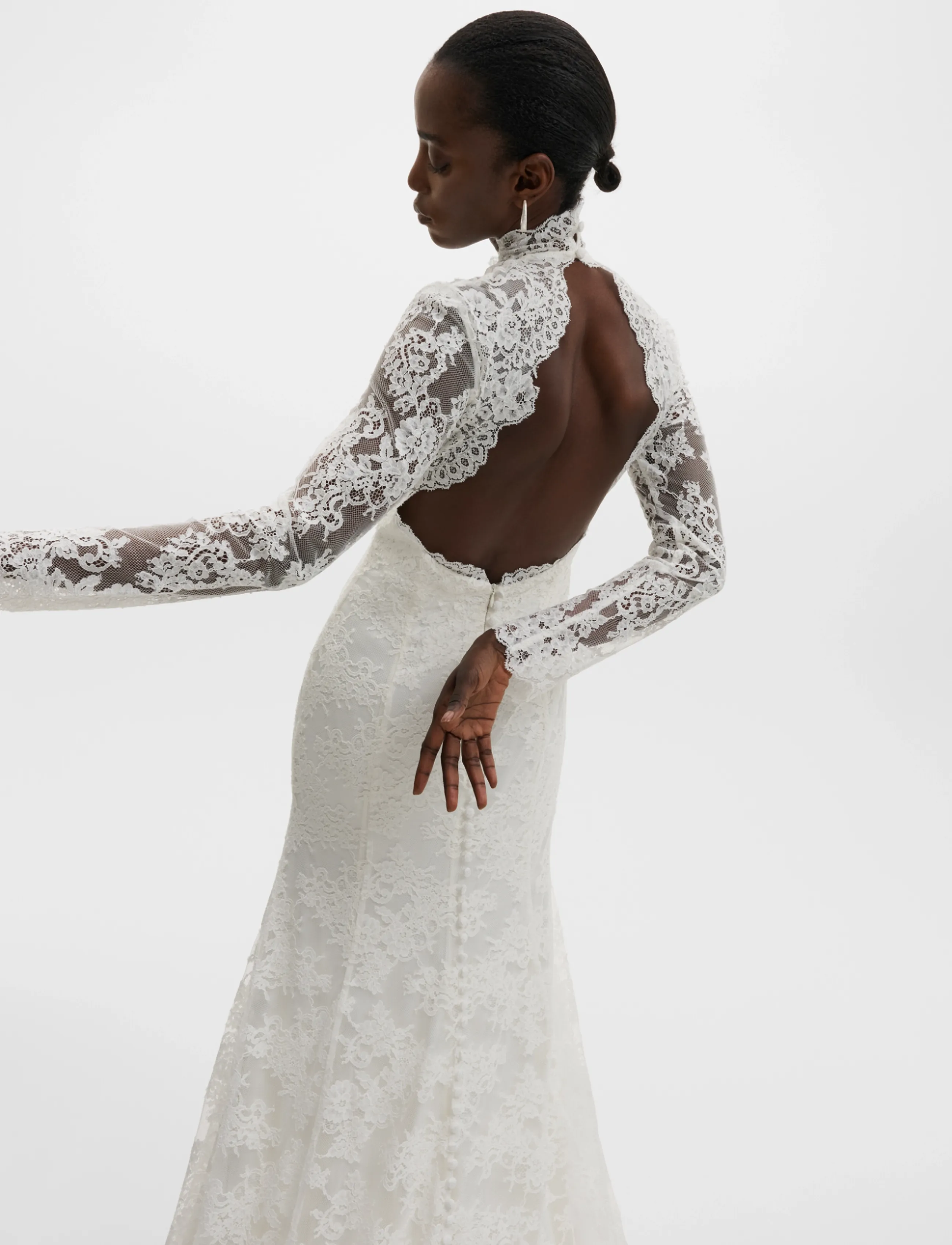 Malina - Leonore Long Sleeved Lace Bridal Gown - lace dresses - ivory - 3