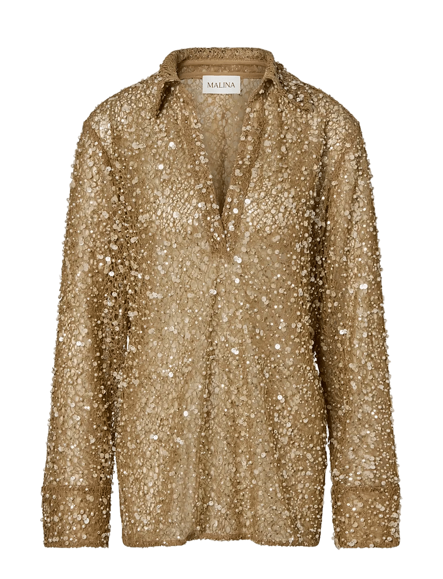 Malina - Philippa Embellished Lace Shirt - långärmade skjortor - camel - 1