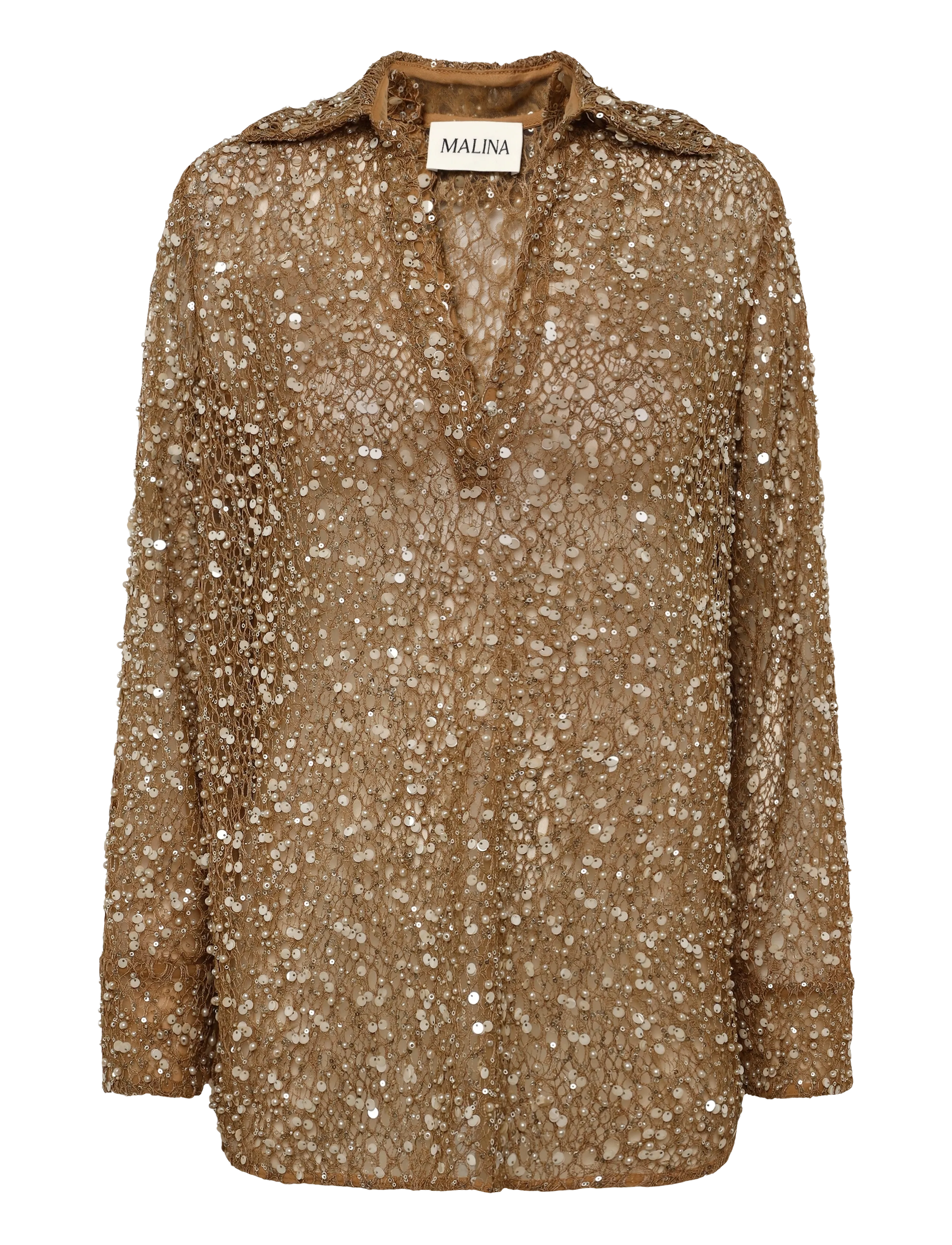 Malina Philippa Embellished Lace Shirt - Kläder - CAMEL / brown
