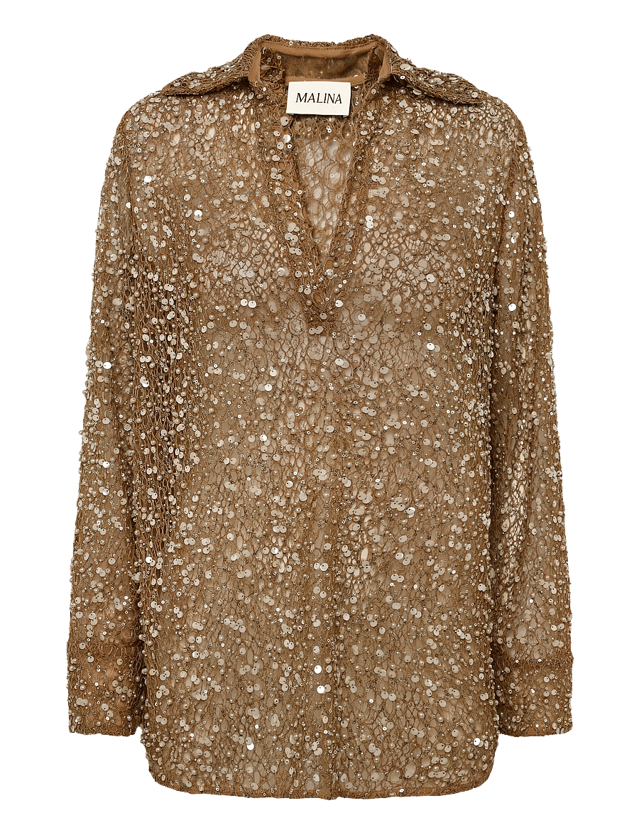 Malina - Philippa Embellished Lace Shirt - pikkade varrukatega särgid - camel - 1