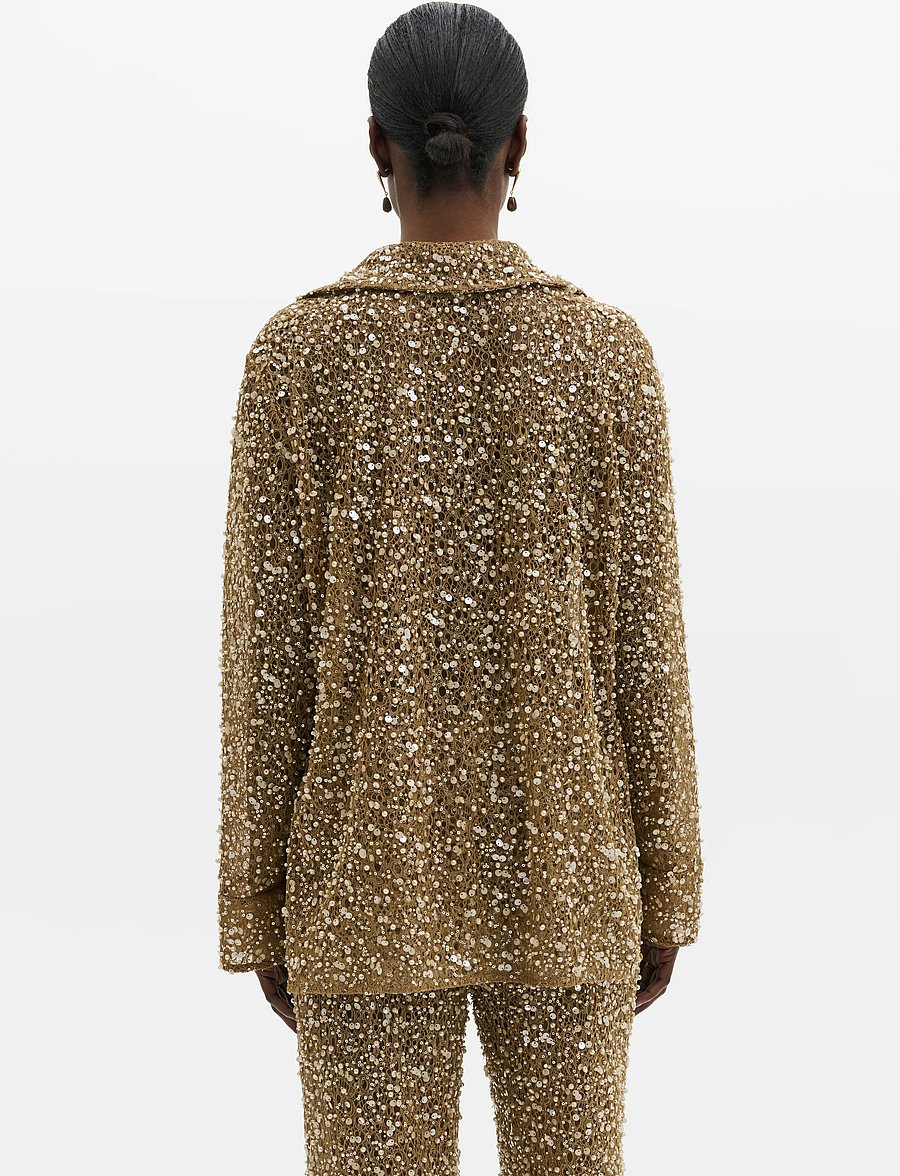 Malina - Philippa Embellished Lace Shirt - långärmade skjortor - camel - 2