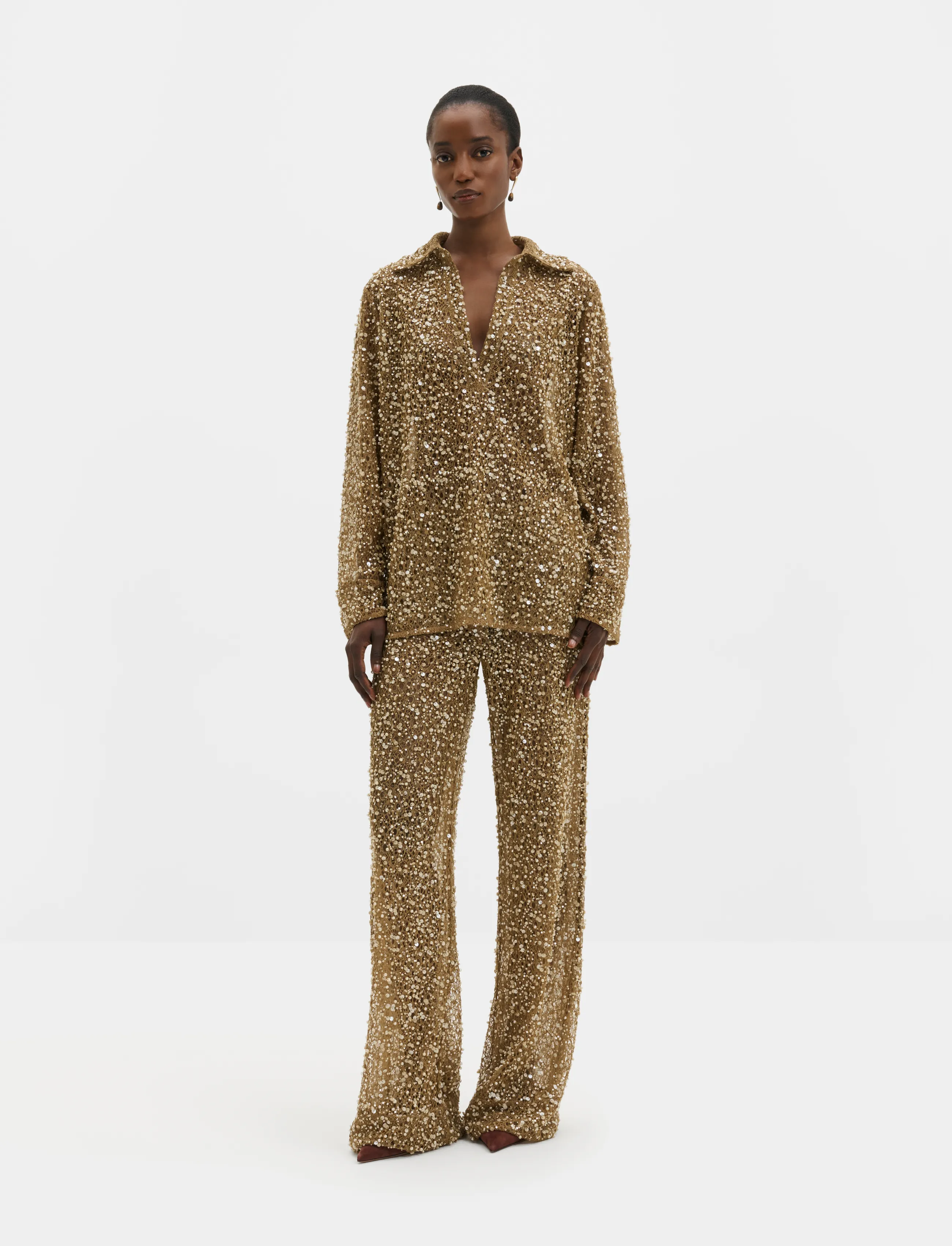 Malina - Philippa Embellished Lace Shirt - langärmlige hemden - camel - 3