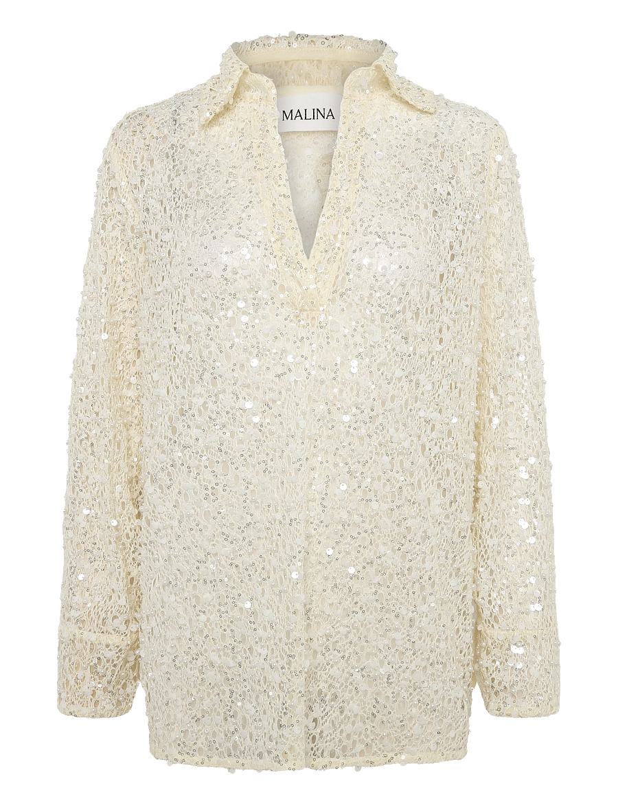 Malina - Philippa Embellished Lace Shirt - langärmlige hemden - pearl - 1