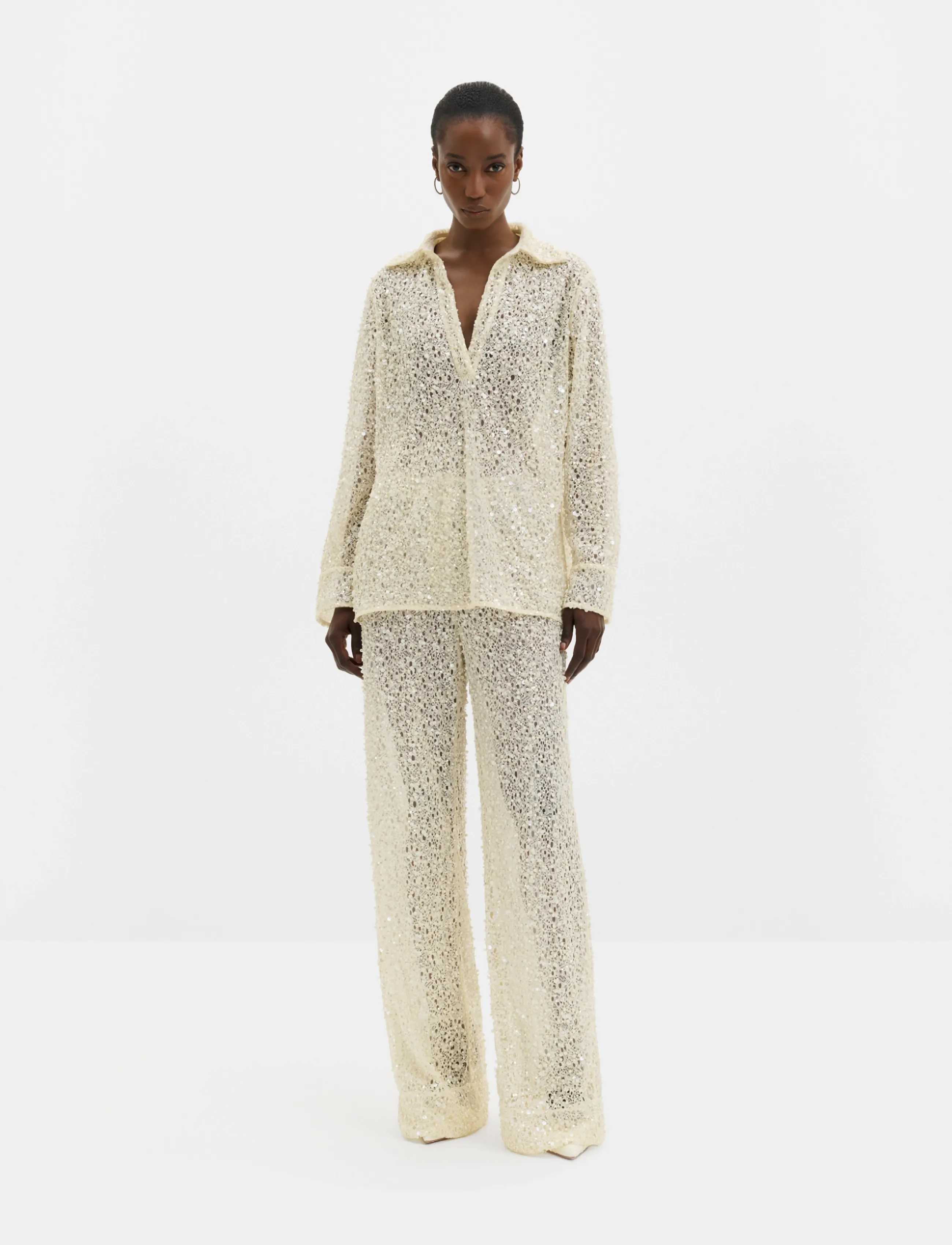 Malina Philippa Embellished Lace Shirt - Blouses - PEARL / cream