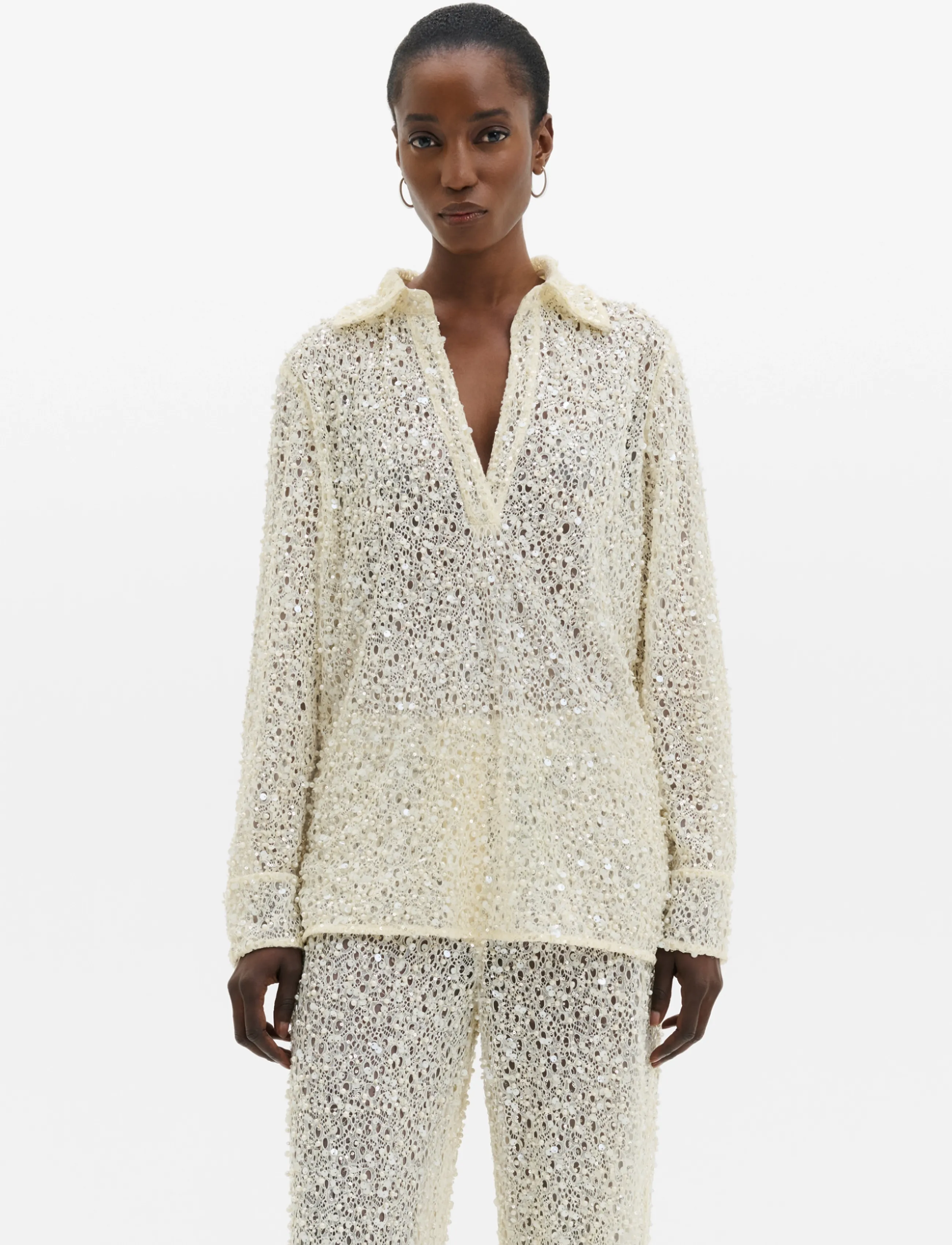 Malina - Philippa Embellished Lace Shirt - pearl - 2