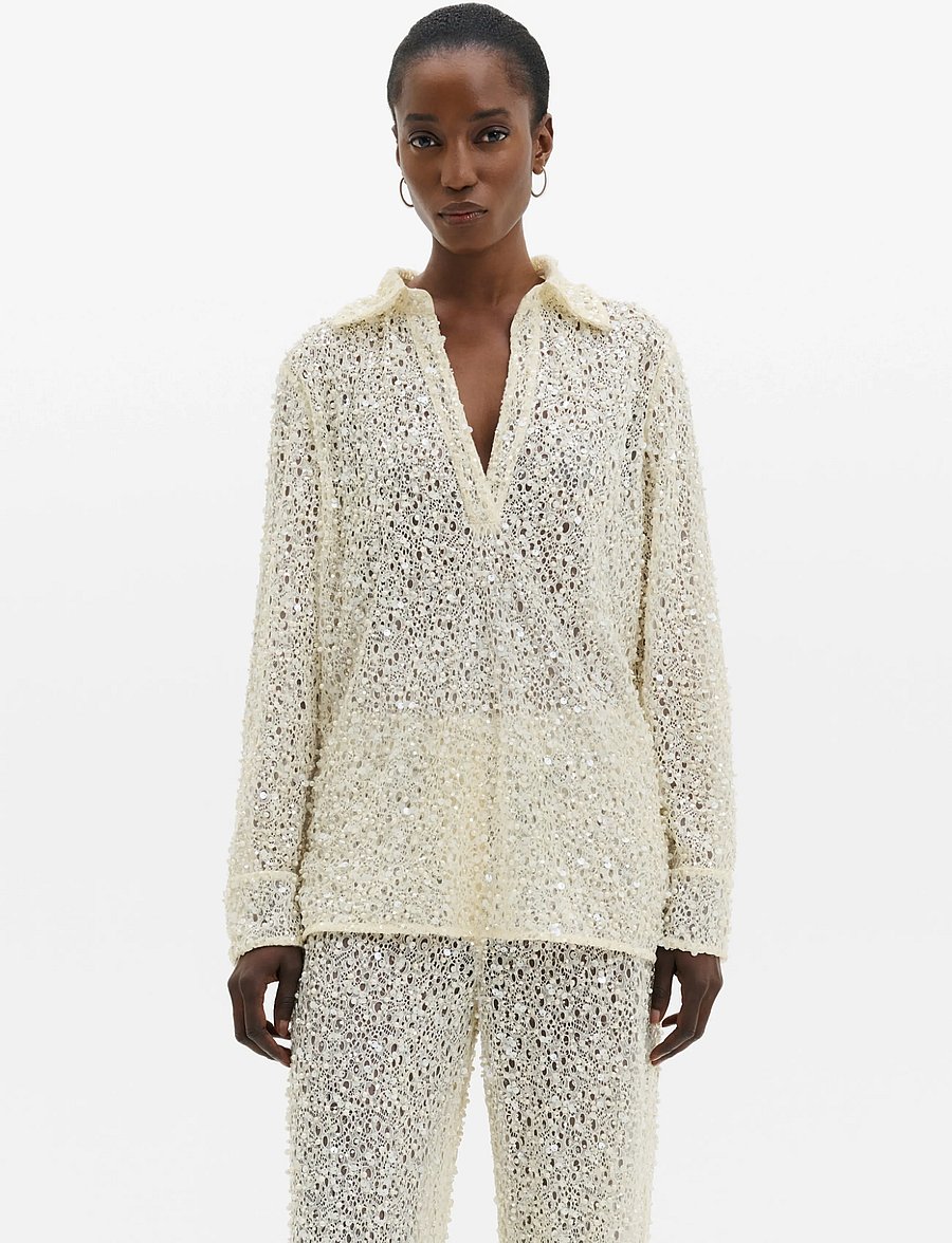 Malina - Philippa Embellished Lace Shirt - pearl - 2