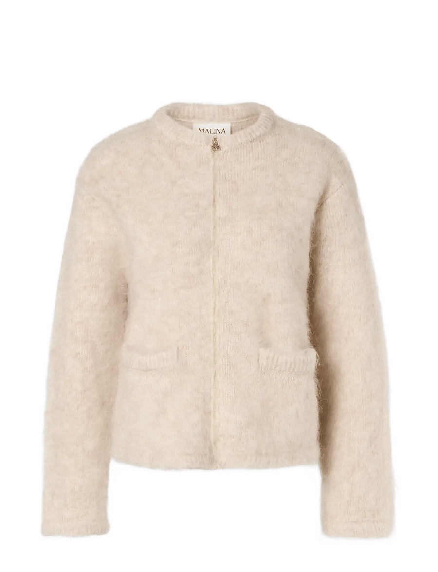 Malina - Teodora Brushed Mohair Blend Cardigan - koftor - light beige - 1