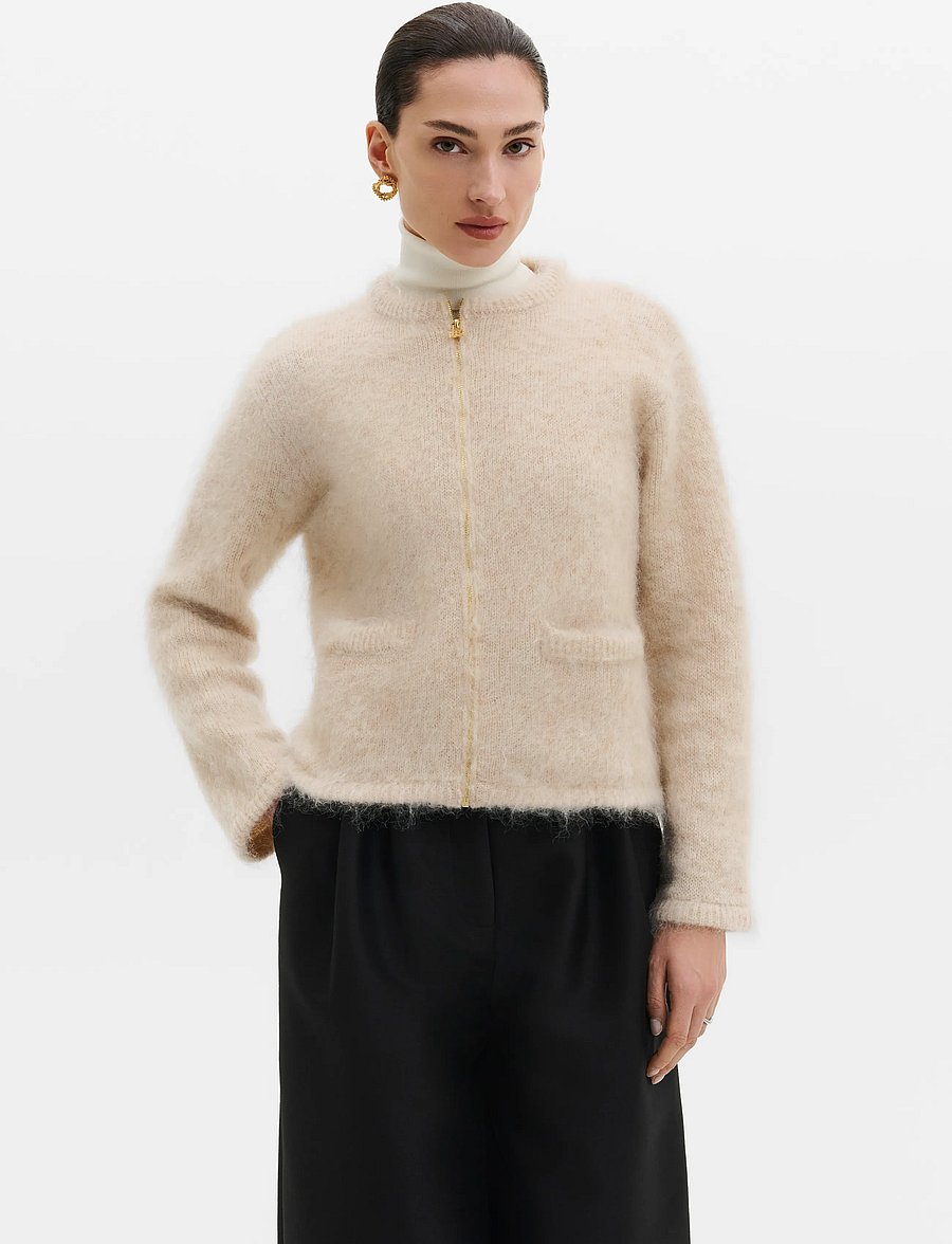 Malina - Teodora Brushed Mohair Blend Cardigan - koftor - light beige - 0