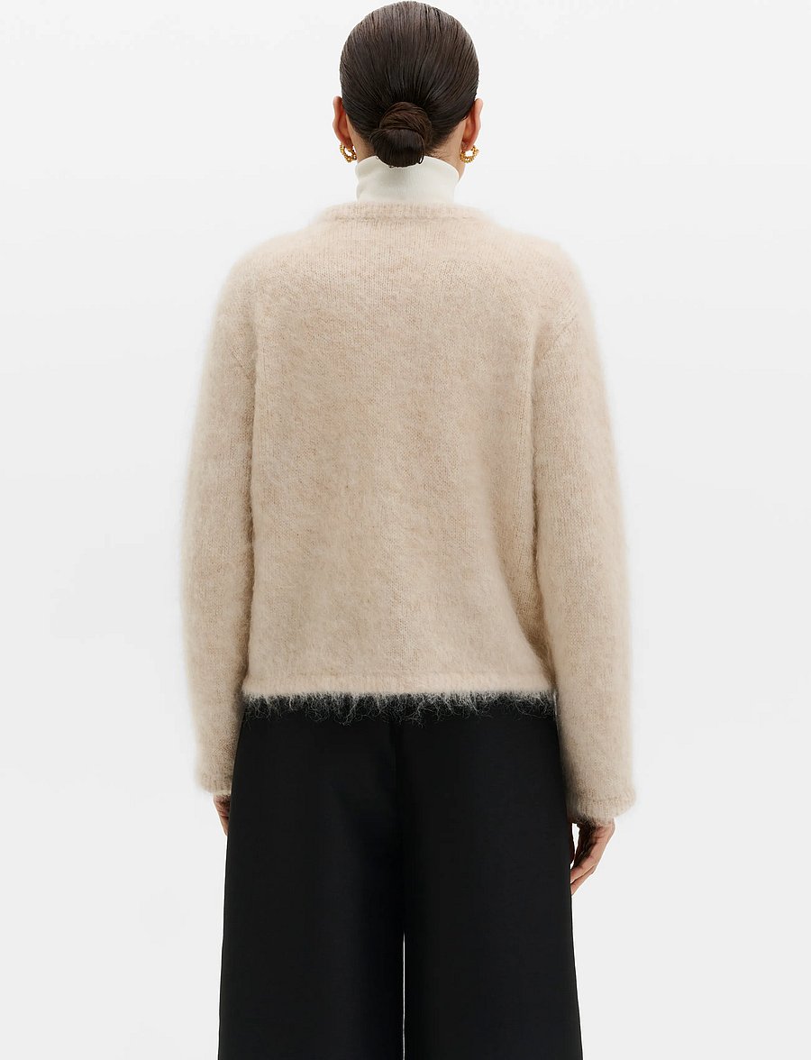 Malina - Teodora Brushed Mohair Blend Cardigan - koftor - light beige - 2