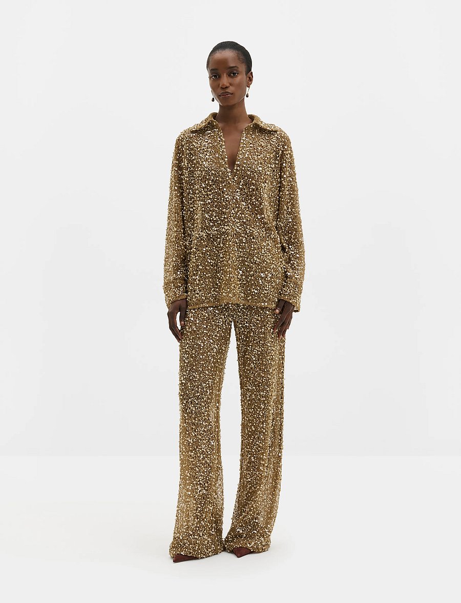 Malina - Pamela Embellished Lace Trousers - raka byxor - camel - 0