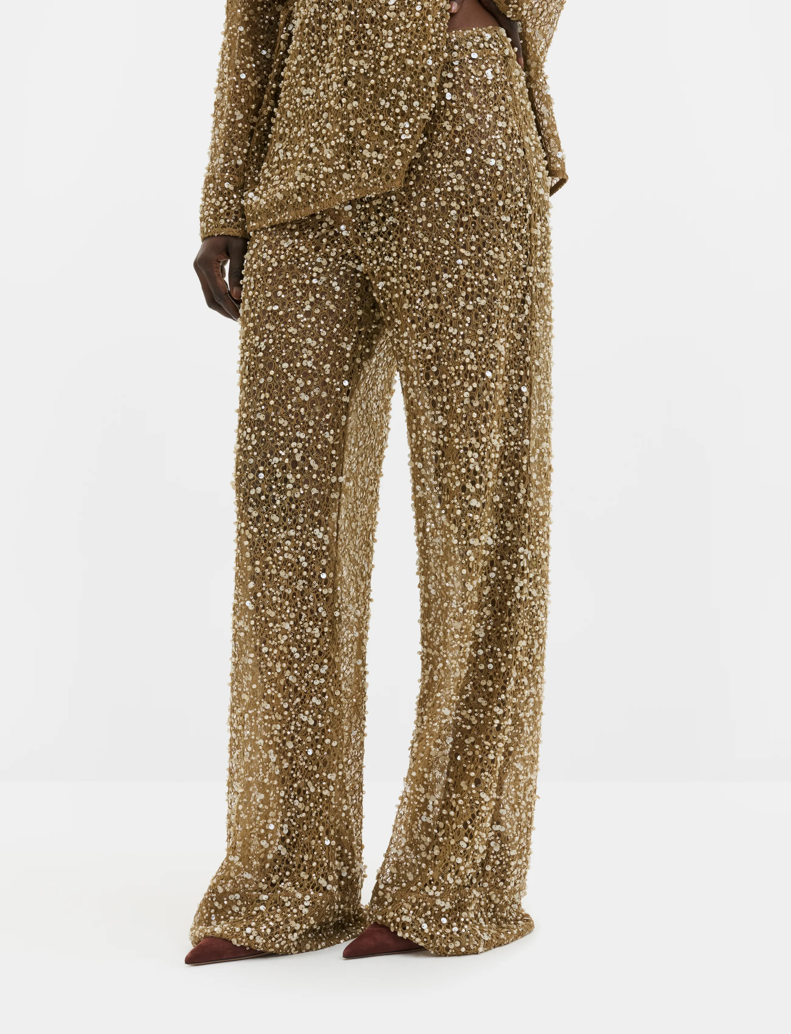 Malina - Pamela Embellished Lace Trousers - raka byxor - camel - 2