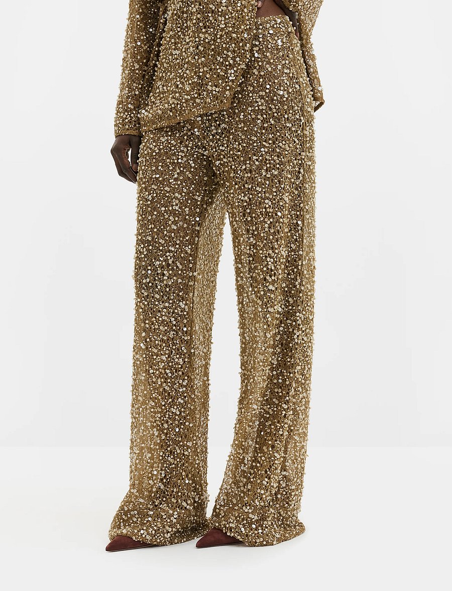Malina - Pamela Embellished Lace Trousers - raka byxor - camel - 2