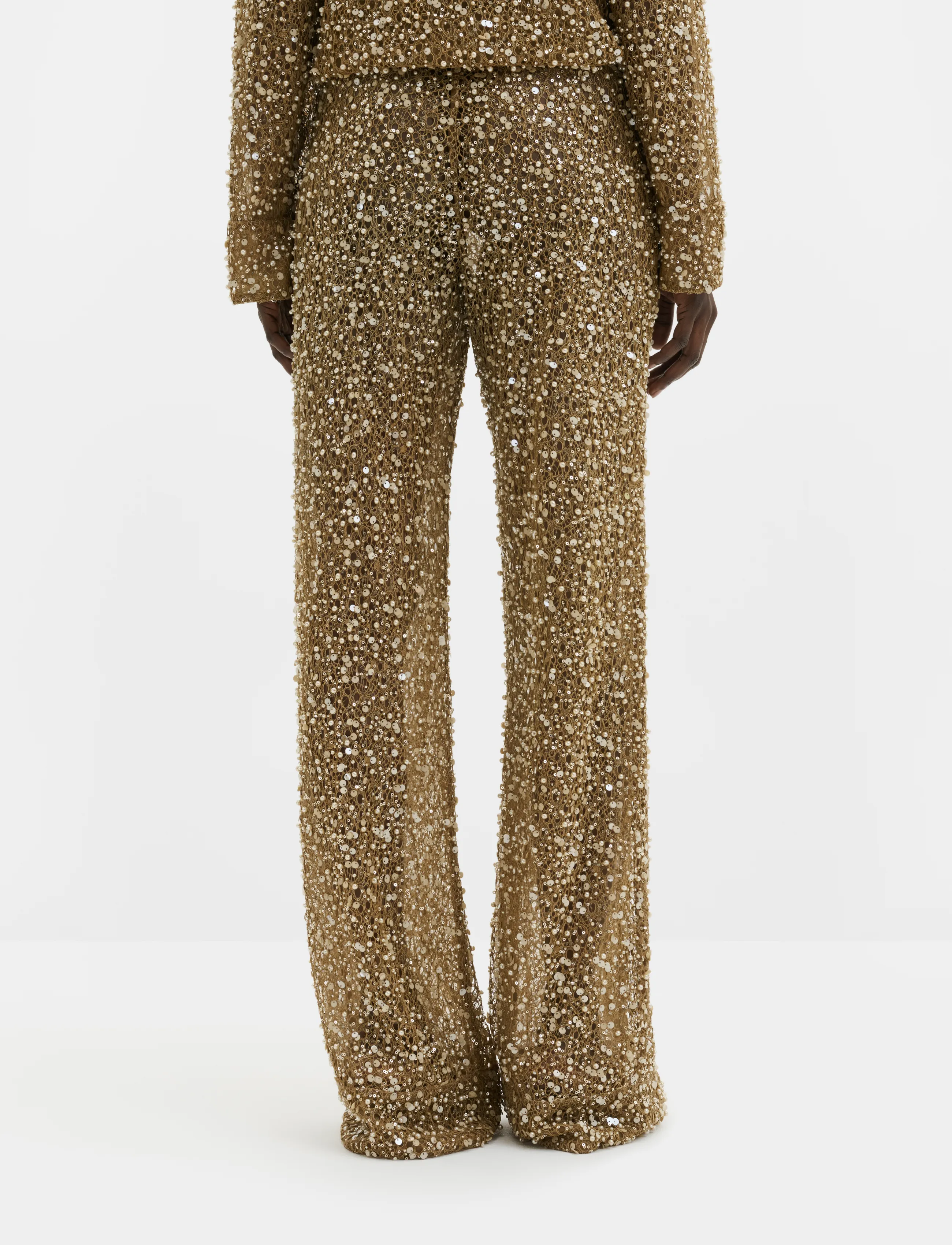Malina - Pamela Embellished Lace Trousers - raka byxor - camel - 3