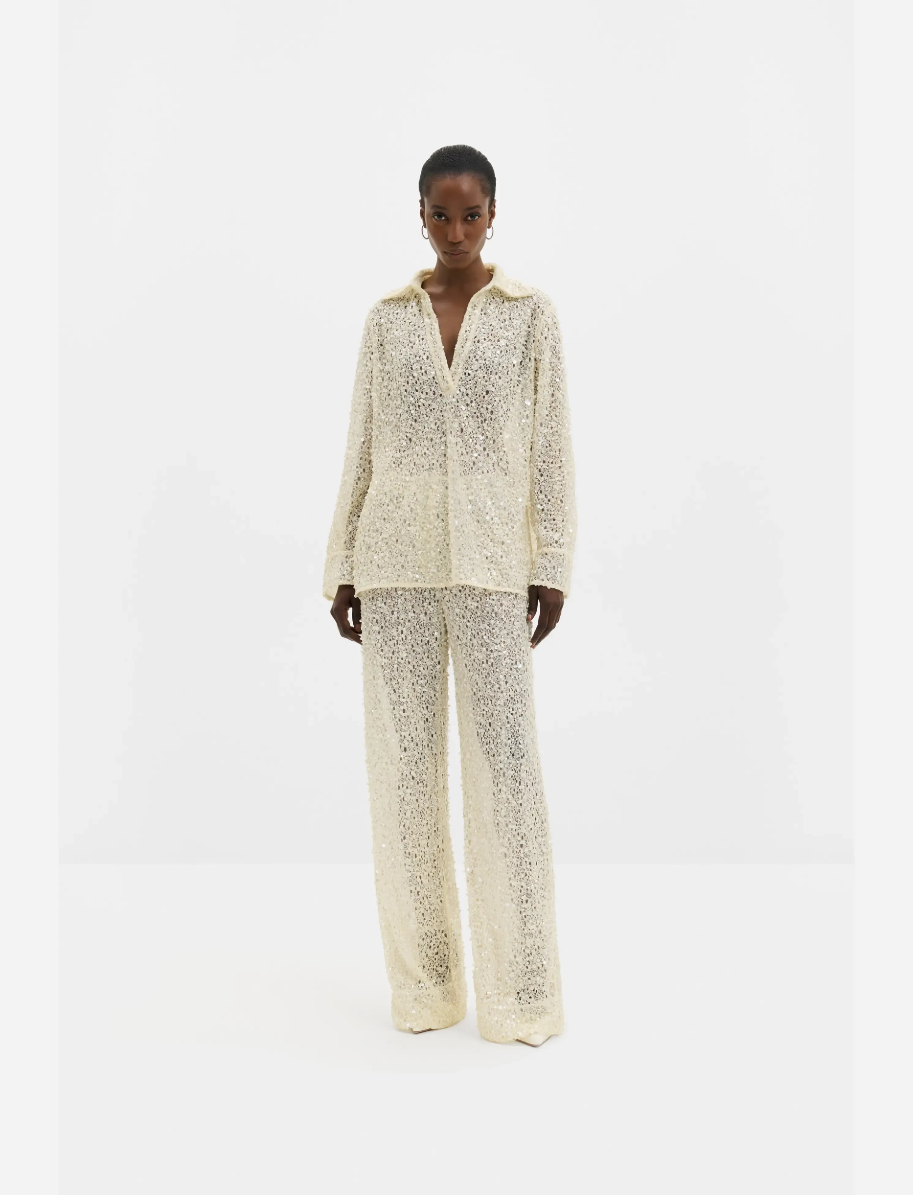 Malina Pamela Embellished Lace Trousers - Hose mit geradem Bein - PEARL / cream