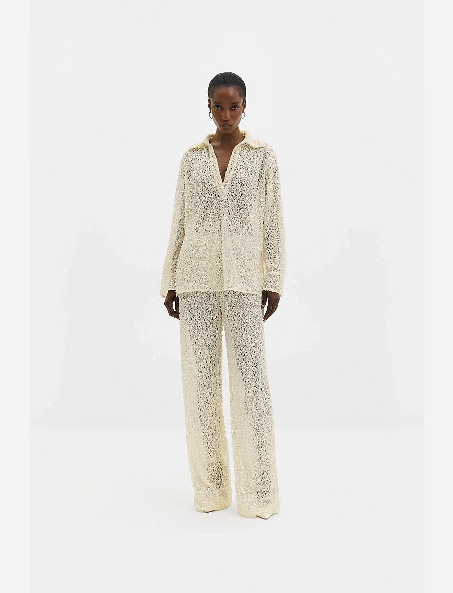 Malina - Pamela Embellished Lace Trousers - hose mit geradem bein - pearl - 0
