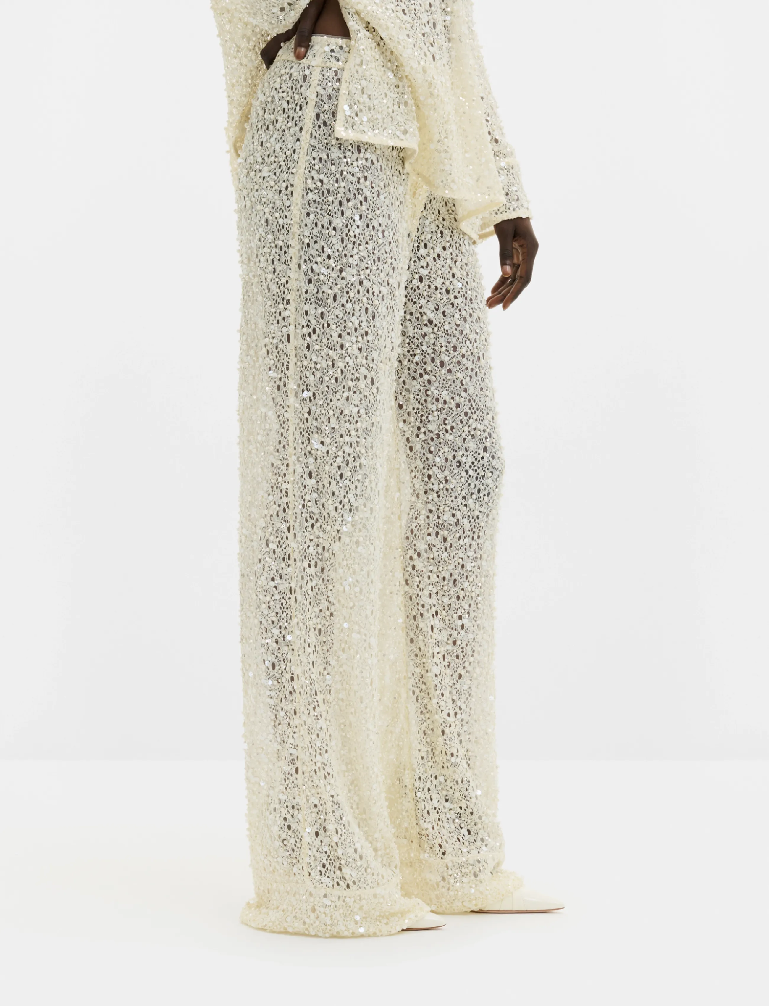 Malina - Pamela Embellished Lace Trousers - hose mit geradem bein - pearl - 2