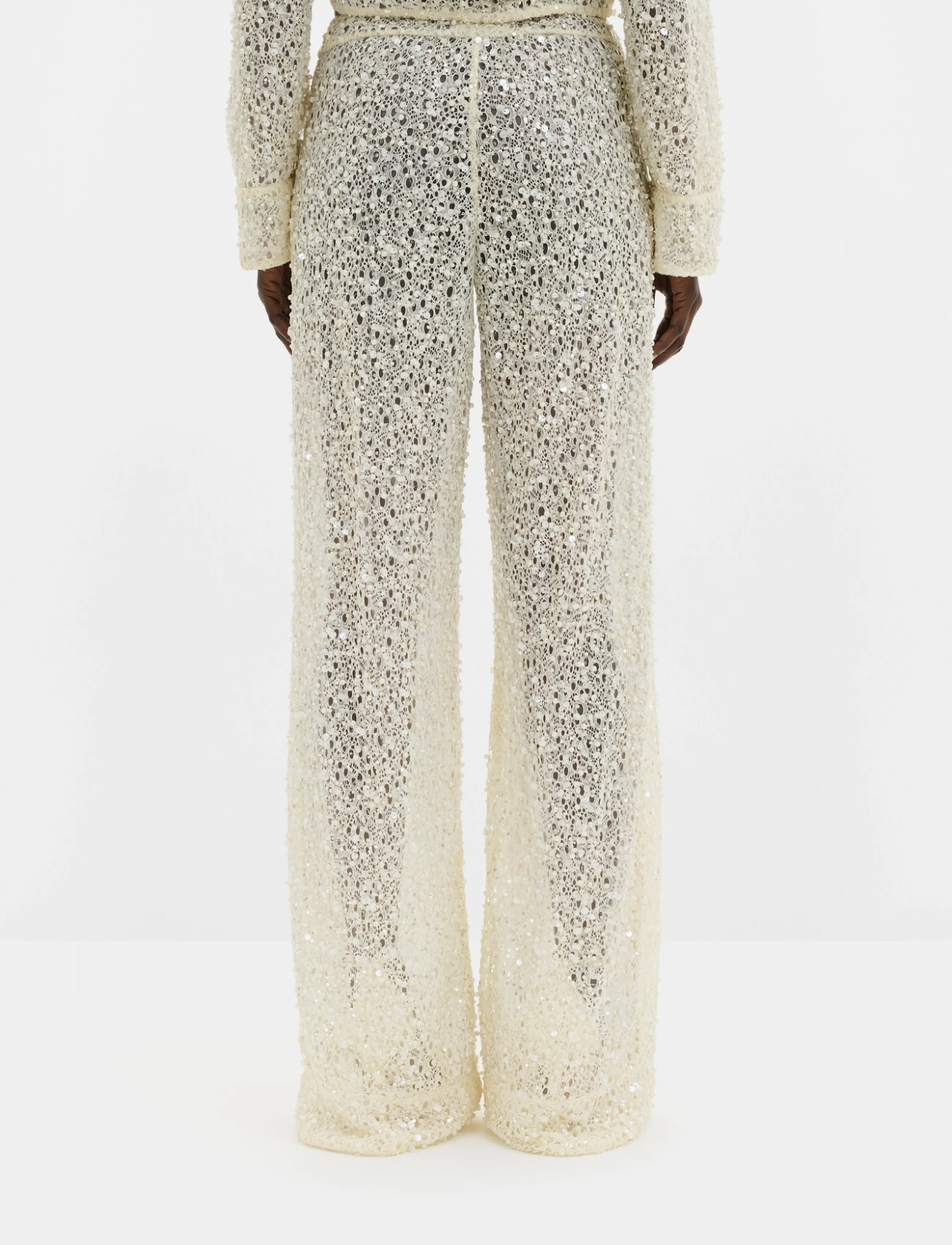 Malina - Pamela Embellished Lace Trousers - hose mit geradem bein - pearl - 3