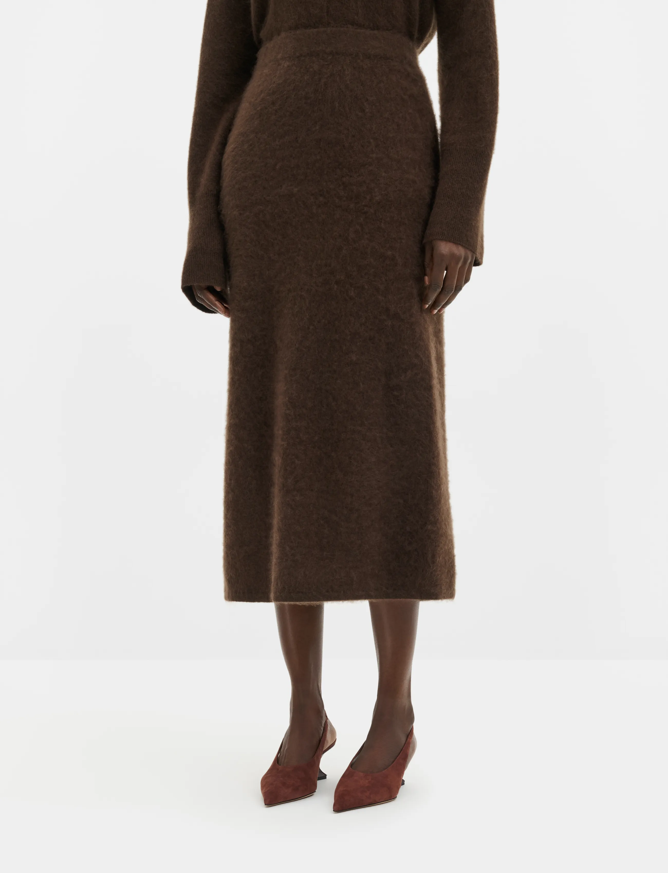 Malina Leya Brushed Knitted Midi Skirt - Strikkede nederdele - DARK BROWN / brown