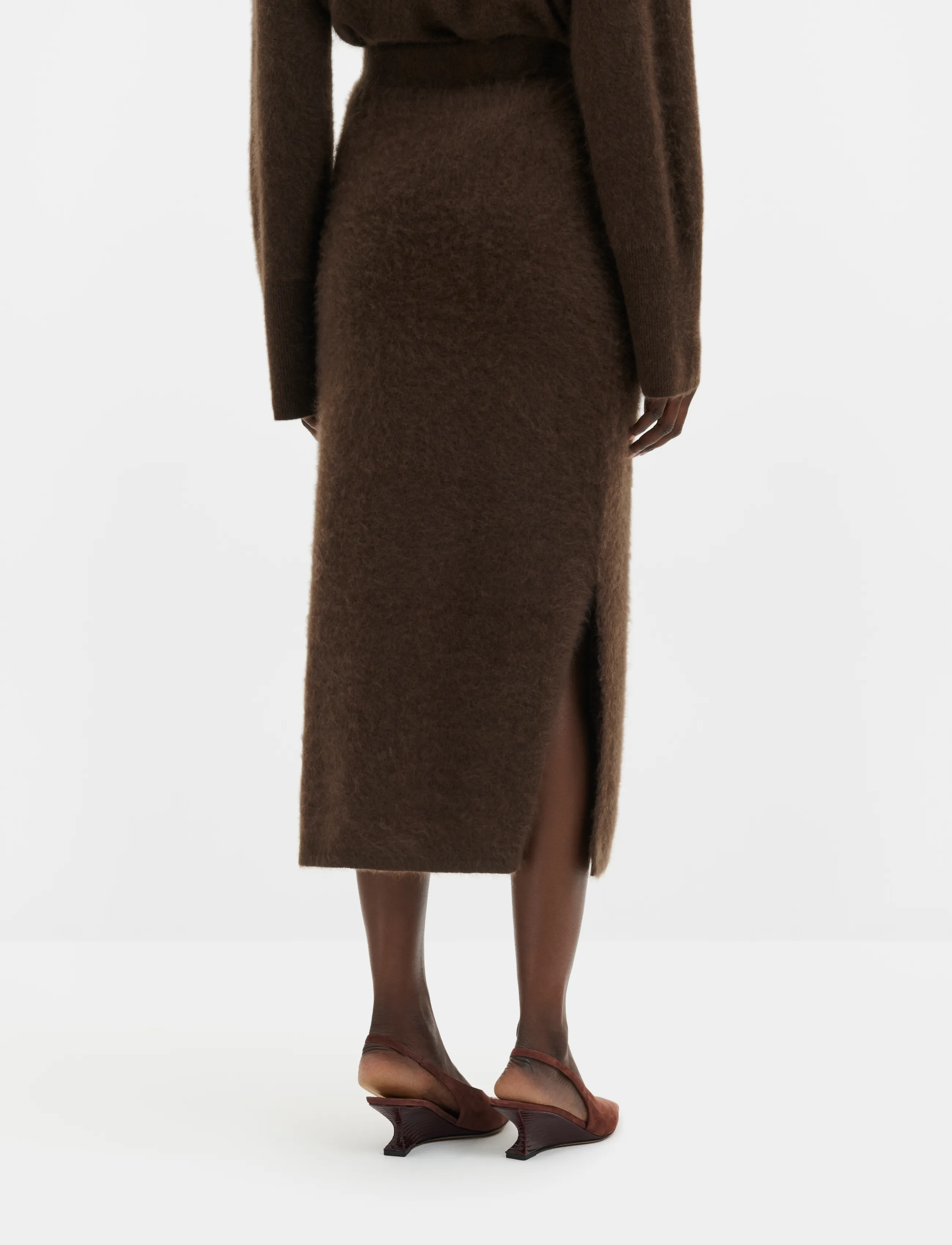 Malina - Leya Brushed Knitted Midi Skirt - dark brown - 2