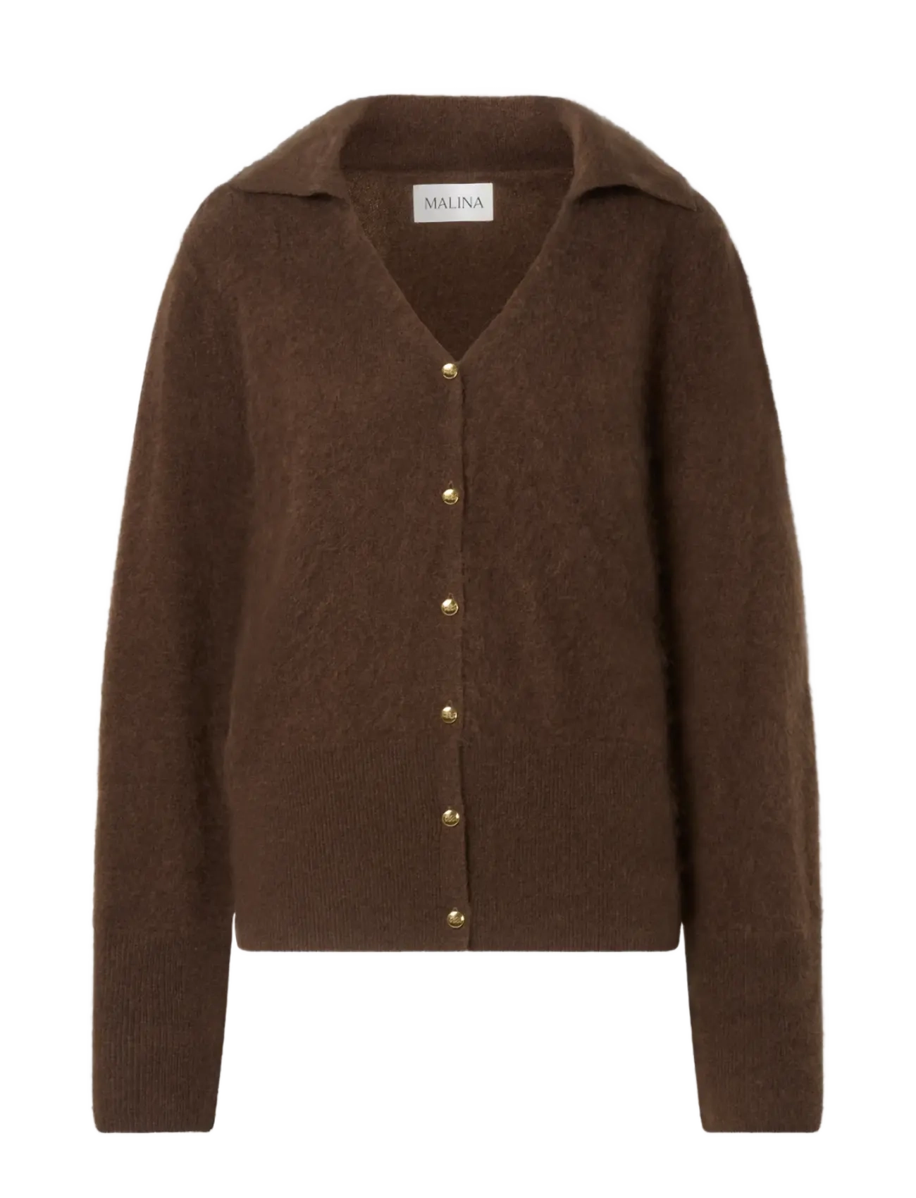 Malina Lilian Brushed Wool Knitted Cardigan - Kläder - DARK BROWN / brown