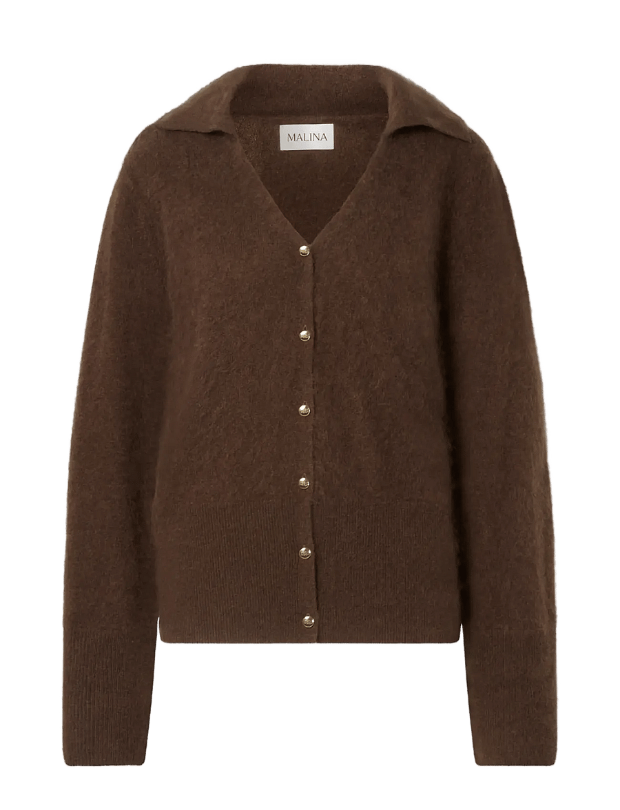 Malina - Lilian Brushed Wool Knitted Cardigan - koftor - dark brown - 1