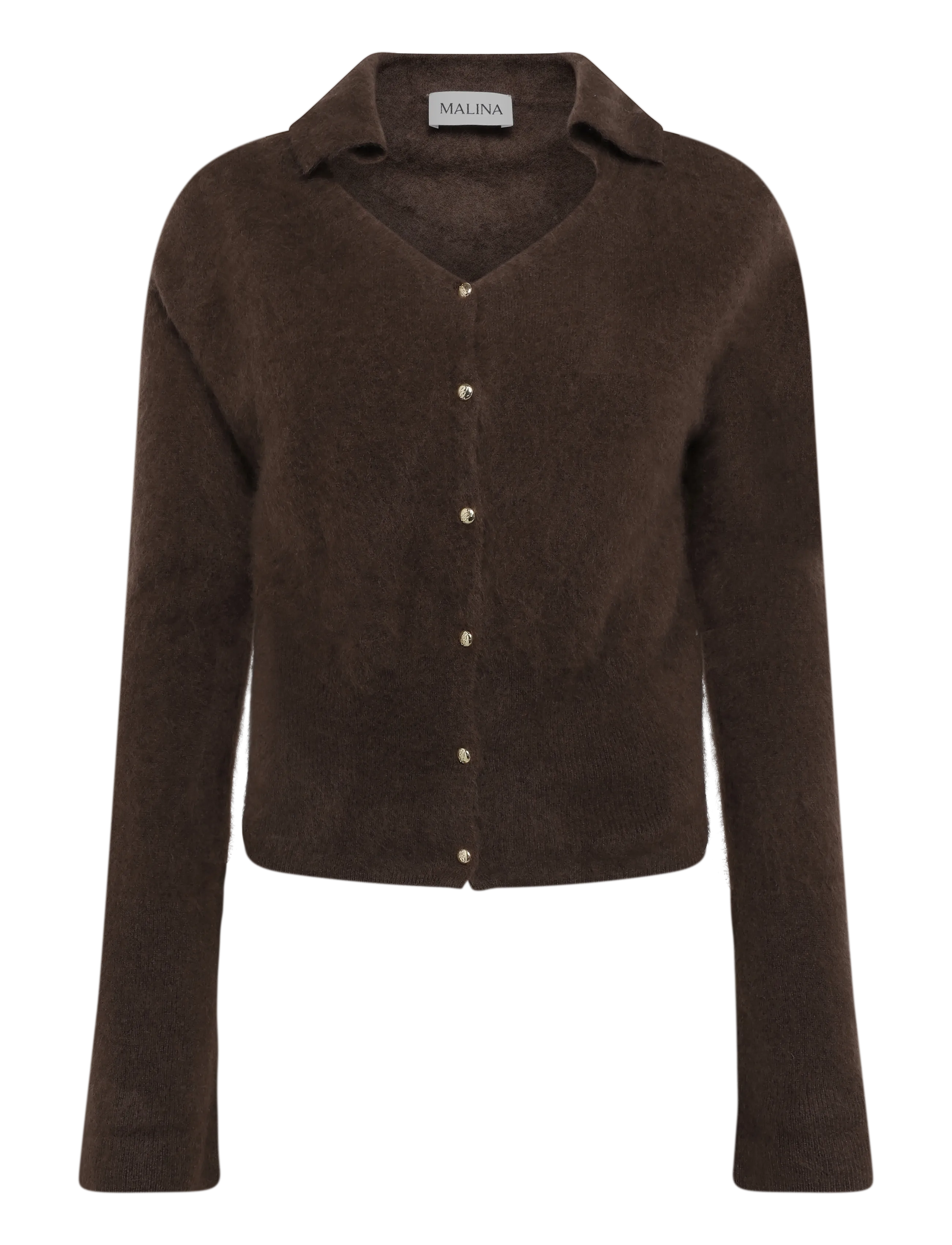 Malina Lilian Brushed Wool Knitted Cardigan - Kudumid - DARK BROWN / brown