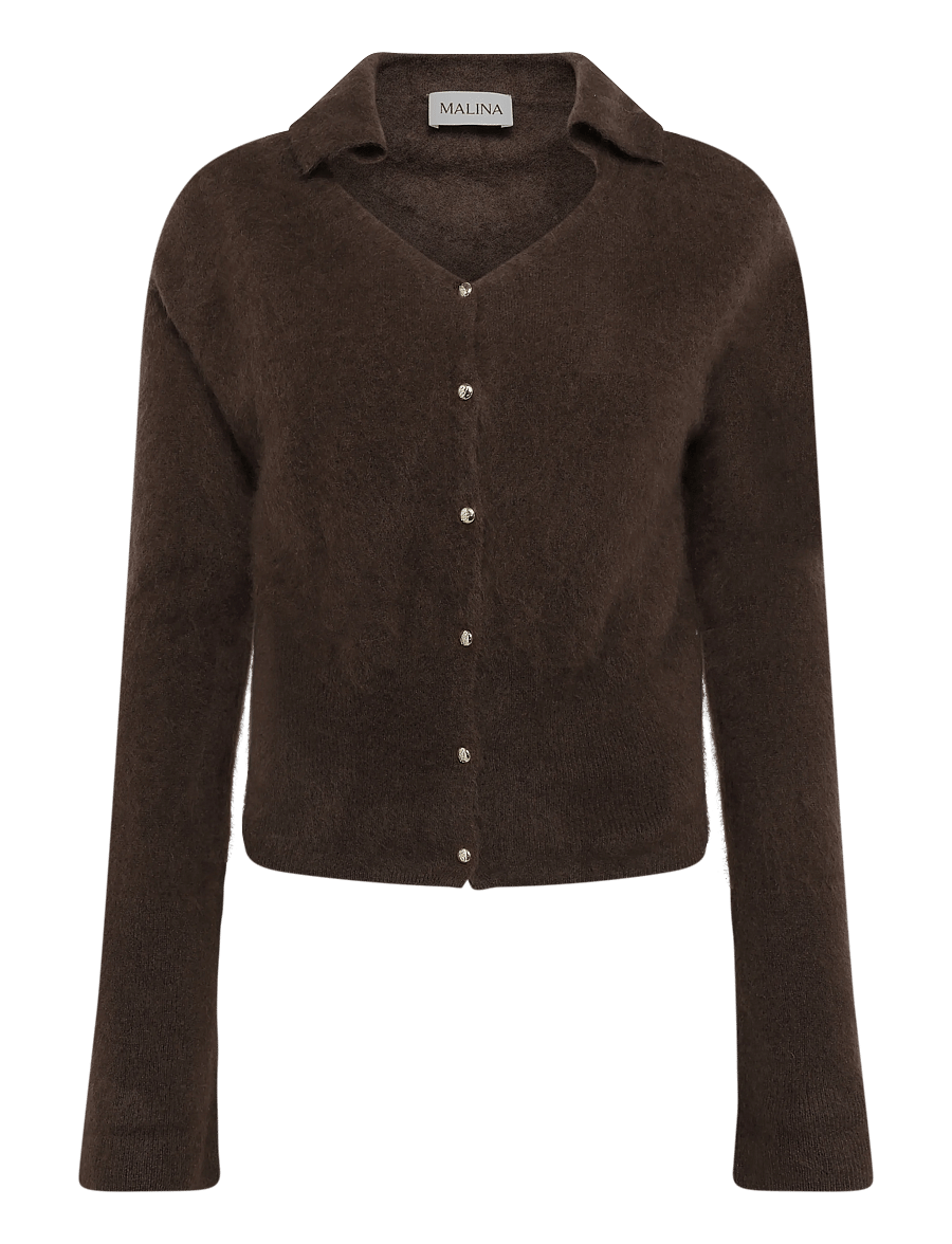 Malina - Lilian Brushed Wool Knitted Cardigan - strickjacken - dark brown - 1