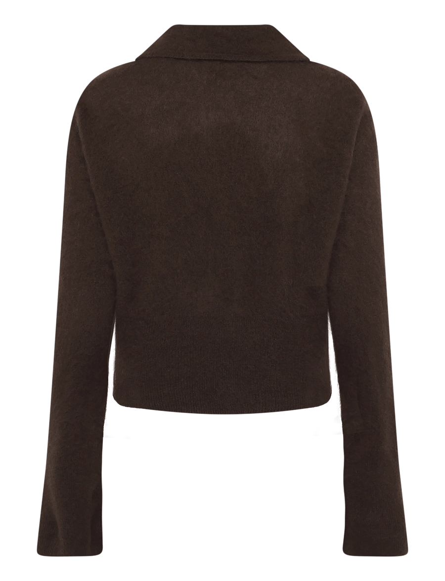 Malina - Lilian Brushed Wool Knitted Cardigan - strickjacken - dark brown - 2