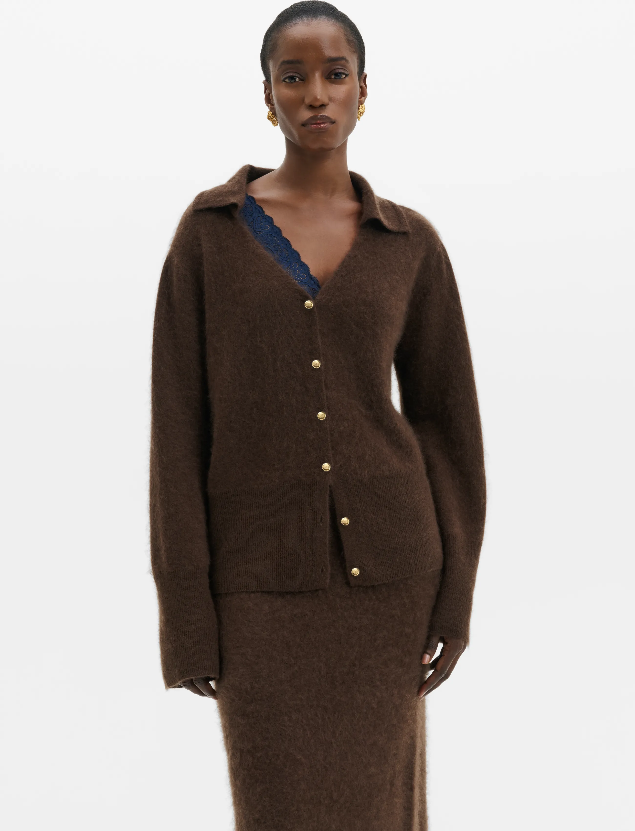 Malina Lilian Brushed Wool Knitted Cardigan, S, Knitwear, Braun - Cardigans, Frauen