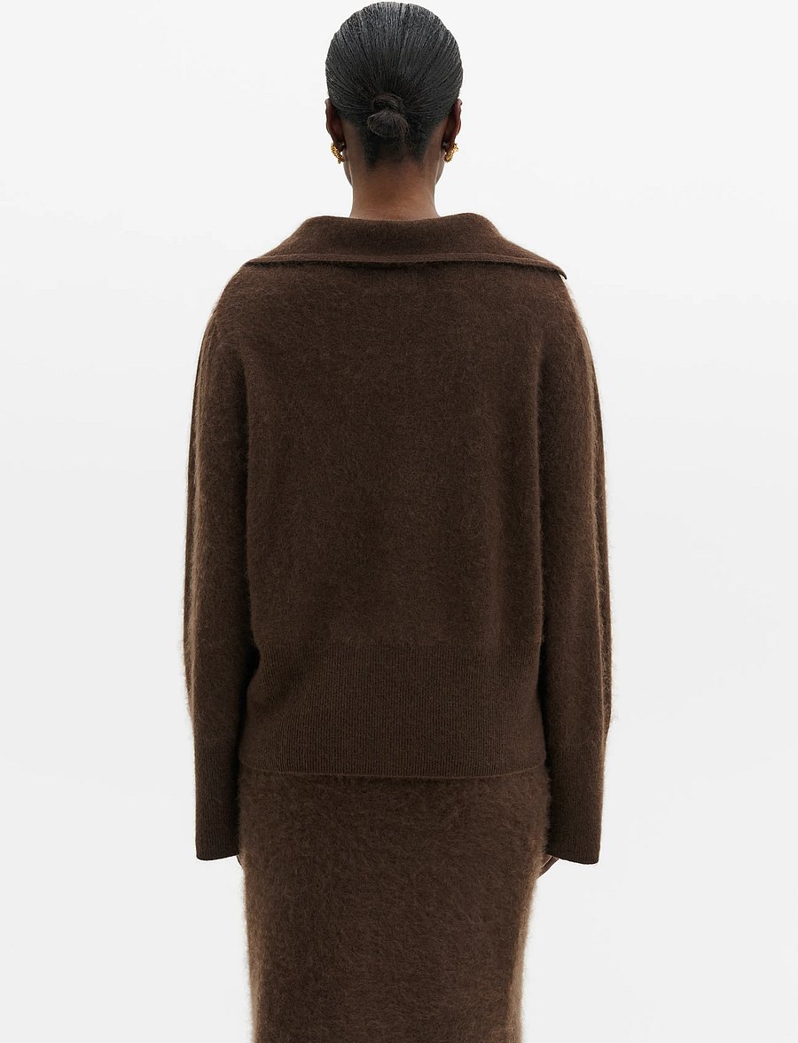 Malina - Lilian Brushed Wool Knitted Cardigan - koftor - dark brown - 2