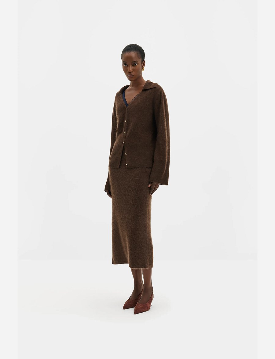 Malina - Lilian Brushed Wool Knitted Cardigan - koftor - dark brown - 3