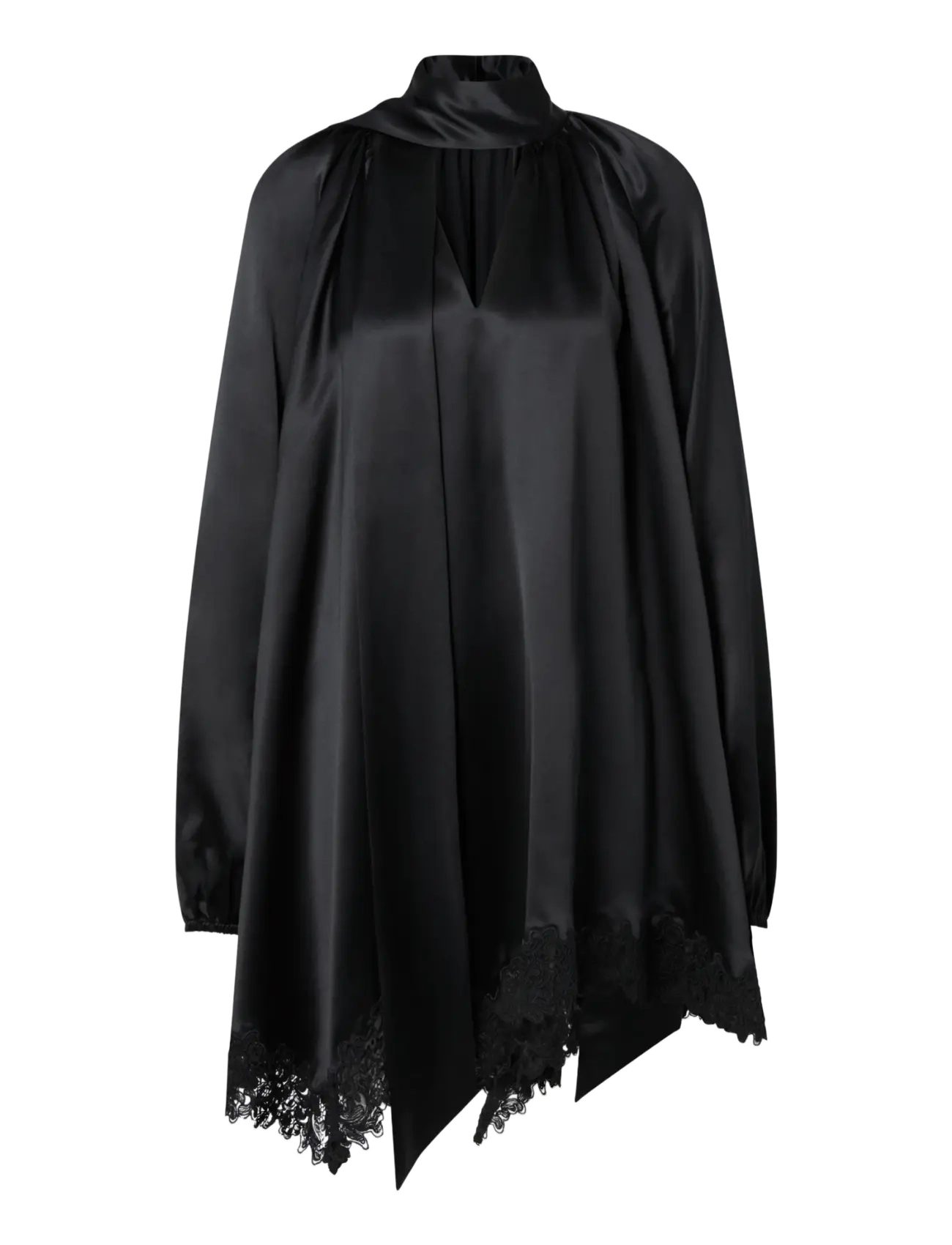 Malina - Norea Lace Hem Satin Mini Dress - spetsklänningar - black - 1