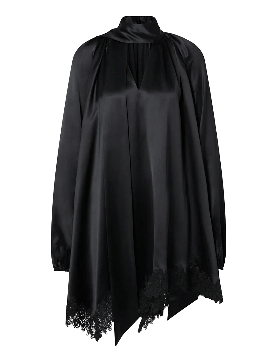 Malina - Norea Lace Hem Satin Mini Dress - spetsklänningar - black - 1