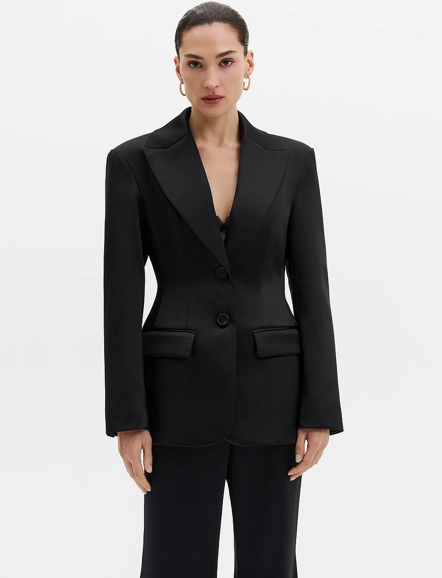 Malina - Ella Tailored Peplum Blazer - enkelknäppta kavajer - black - 0