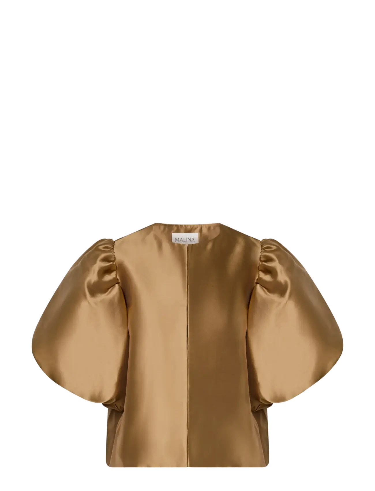 Malina Cleo Puff-Sleeve Satin Blouse - Kläder - CAMEL / brown