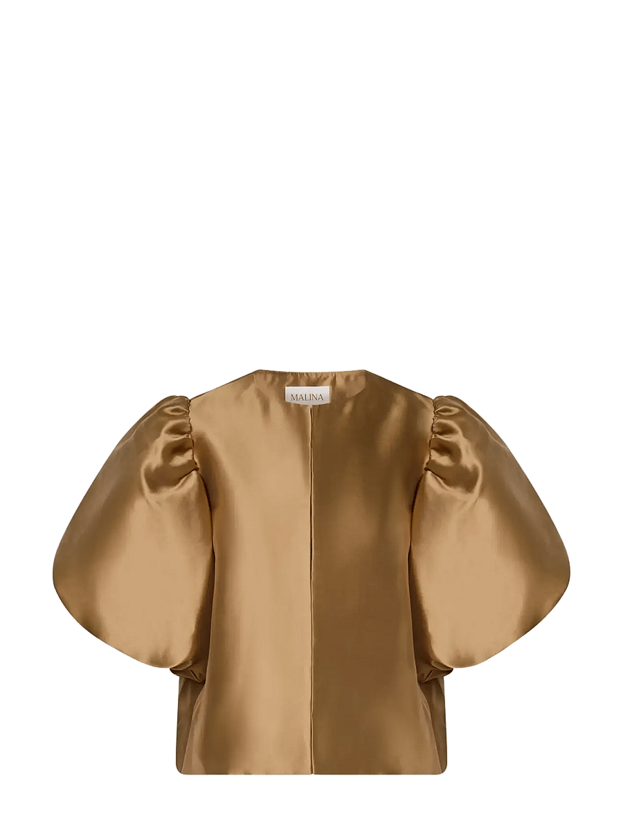 Malina - Cleo Puff-Sleeve Satin Blouse - kurzärmelige blusen - camel - 1