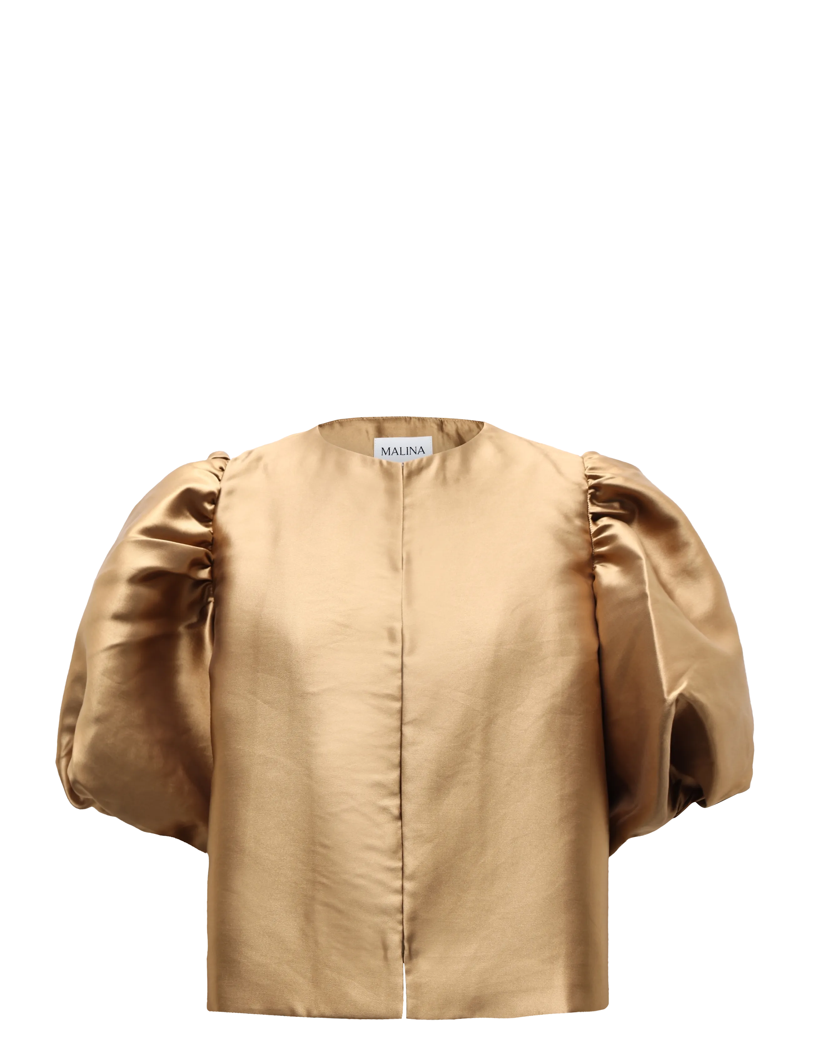 Malina Cleo Puff-Sleeve Satin Blouse - Kläder - CAMEL / brown