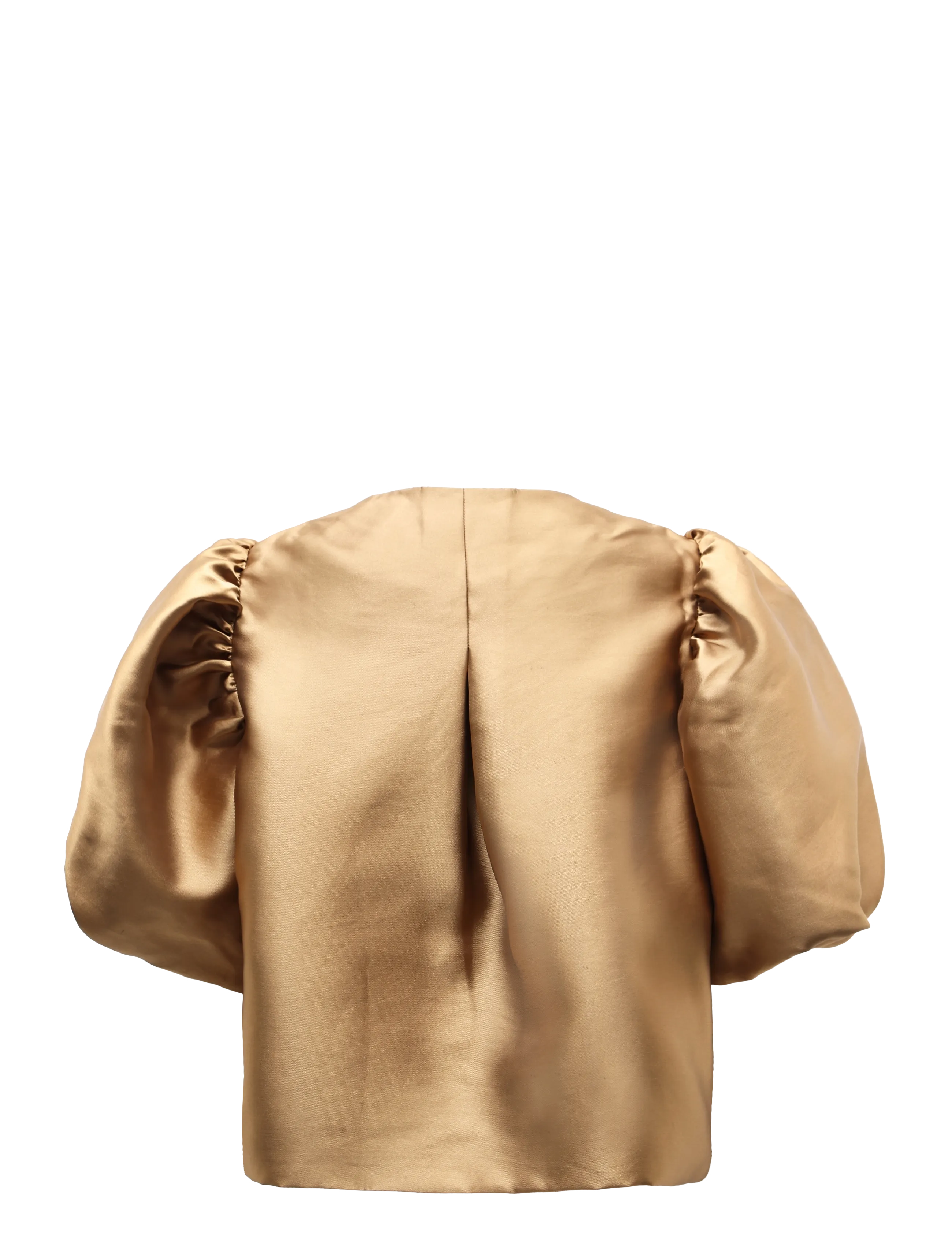 Malina - Cleo Puff-Sleeve Satin Blouse - kortärmade blusar - camel - 2