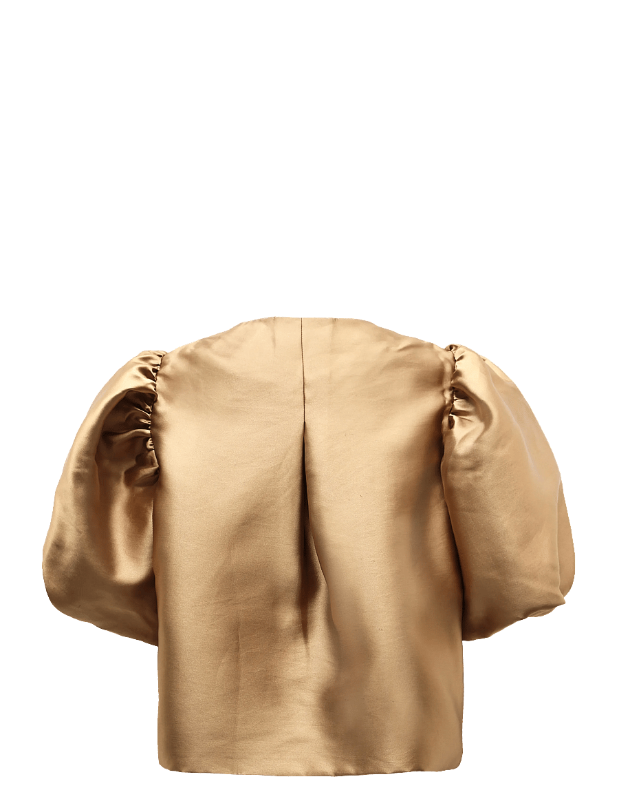 Malina - Cleo Puff-Sleeve Satin Blouse - kortärmade blusar - camel - 2