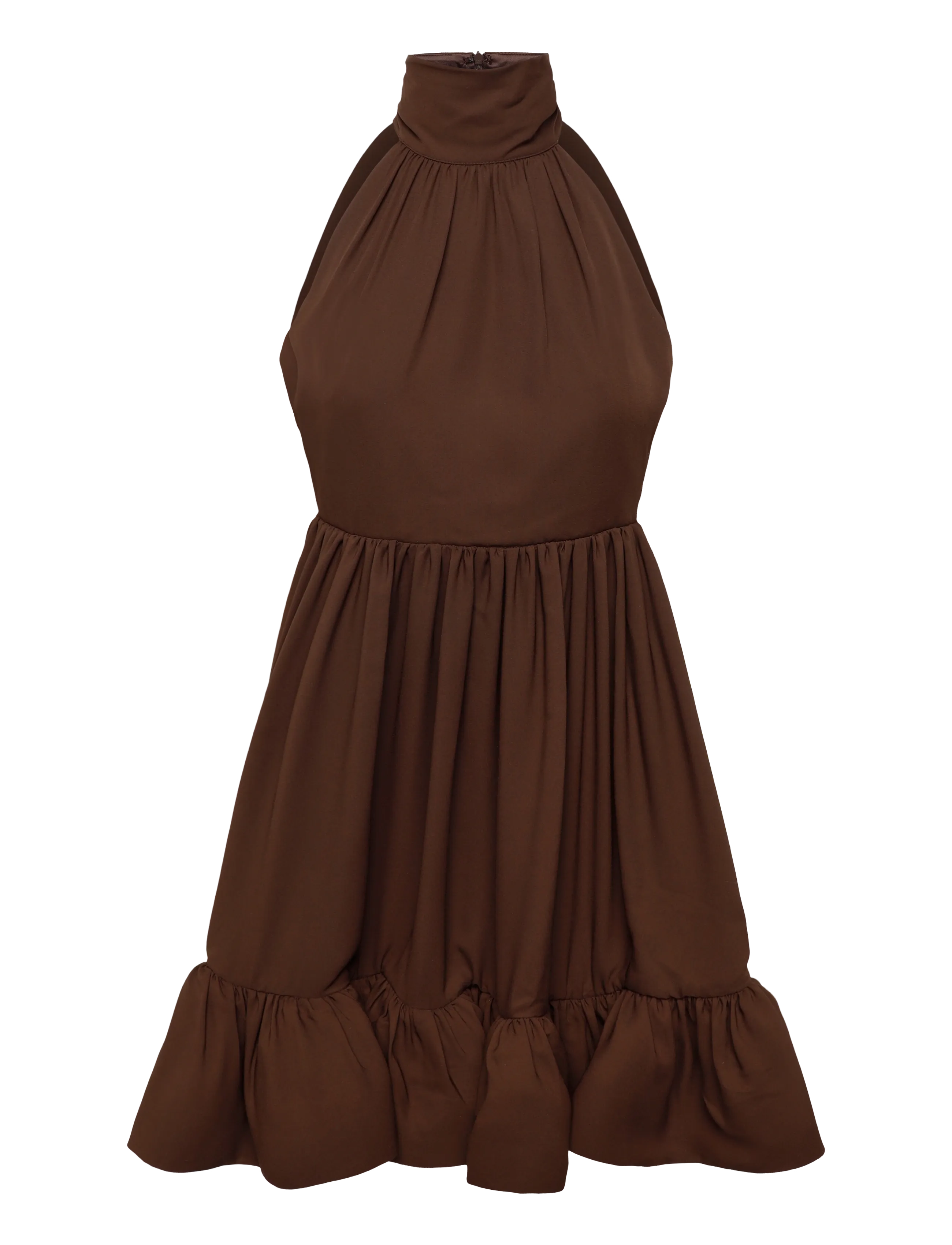 Malina Fern Halterneck Ruffled Mini Dress, 34, Dresses, Braun - Short Frauen