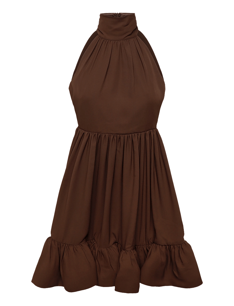 Malina - Fern Halterneck Ruffled Mini Dress - cocktailkjoler - dark brown - 0