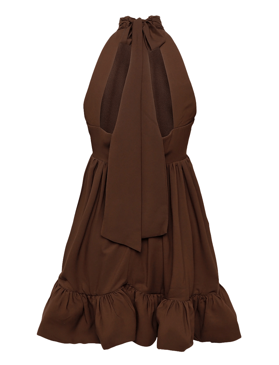 Malina - Fern Halterneck Ruffled Mini Dress - cocktailkjoler - dark brown - 1