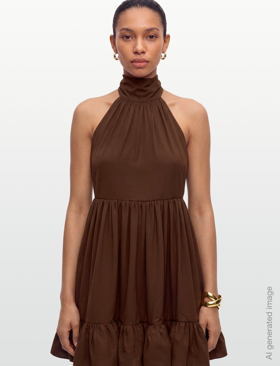 Malina - Fern Halterneck Ruffled Mini Dress - kokteilkjólar - dark brown - 3