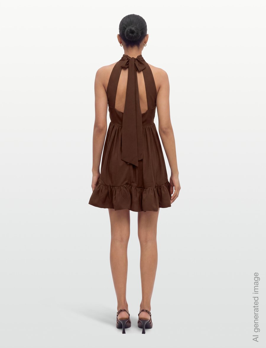 Malina - Fern Halterneck Ruffled Mini Dress - kokteilkjólar - dark brown - 4